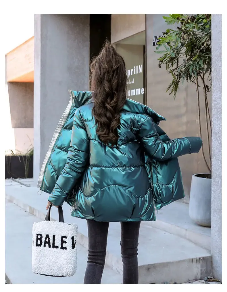 2023 New Down Cotton Coat Bright Face Short Jacket Autumn/Winter Korean Edition Plus Size Loose Cotton Coat Women's Coat