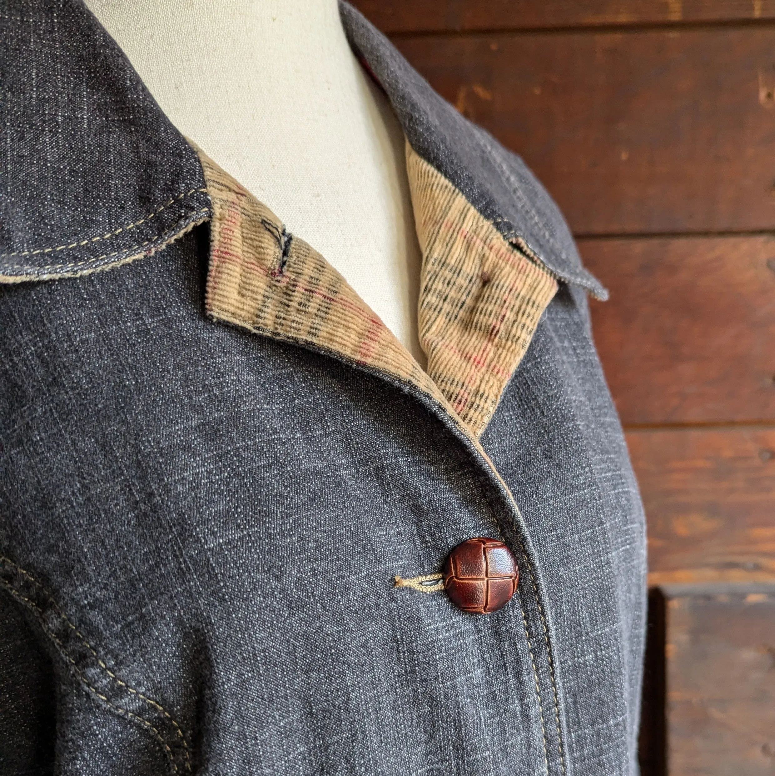 90s Vintage Black Denim Coat