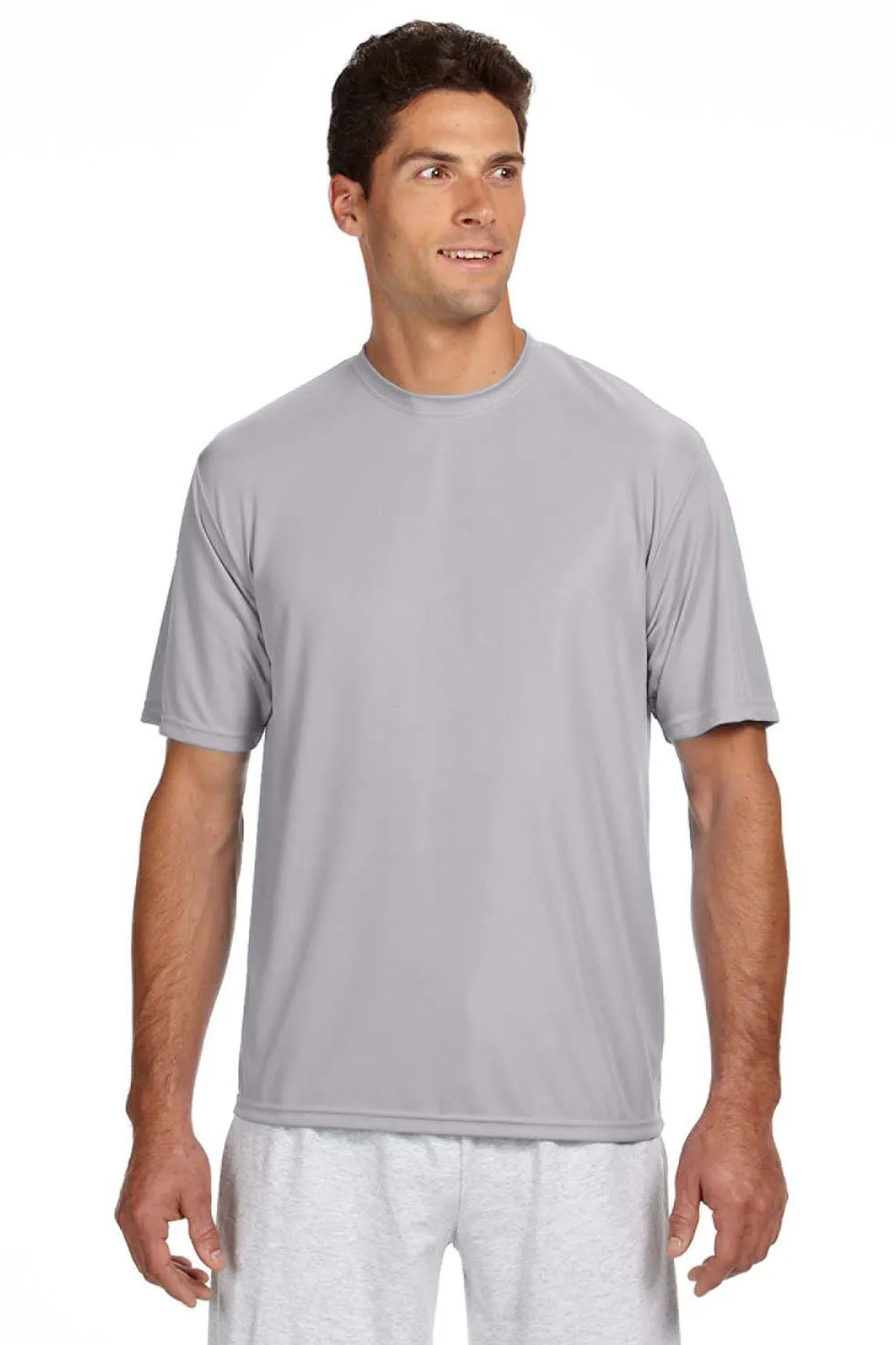 A4 Mens Performance Moisture Wicking Short Sleeve Crewneck T-Shirt - Silver Grey