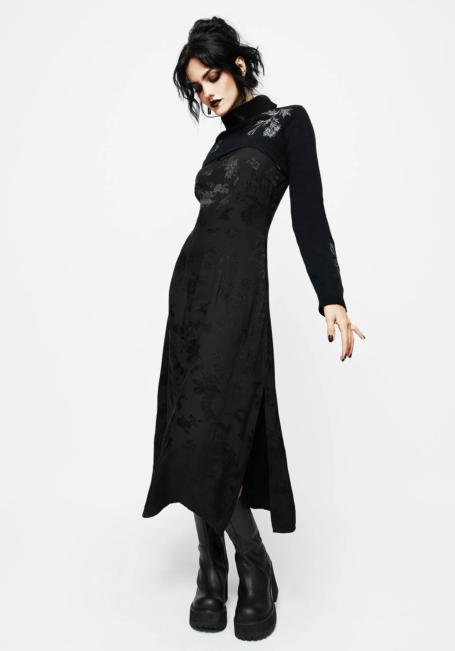 Amalthea Embroidered Roll Neck Extreme Crop Sweater