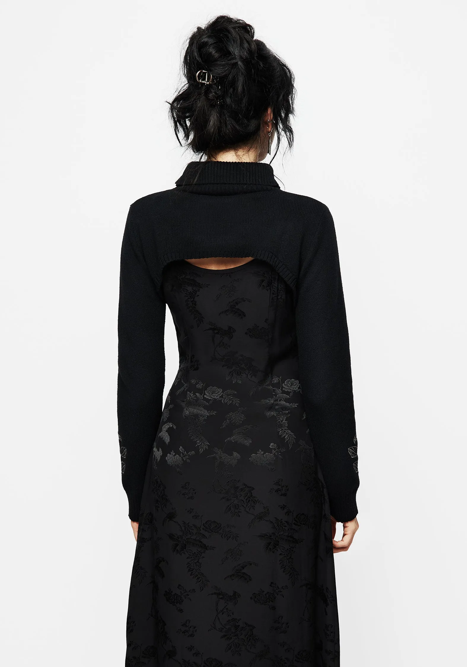 Amalthea Embroidered Roll Neck Extreme Crop Sweater