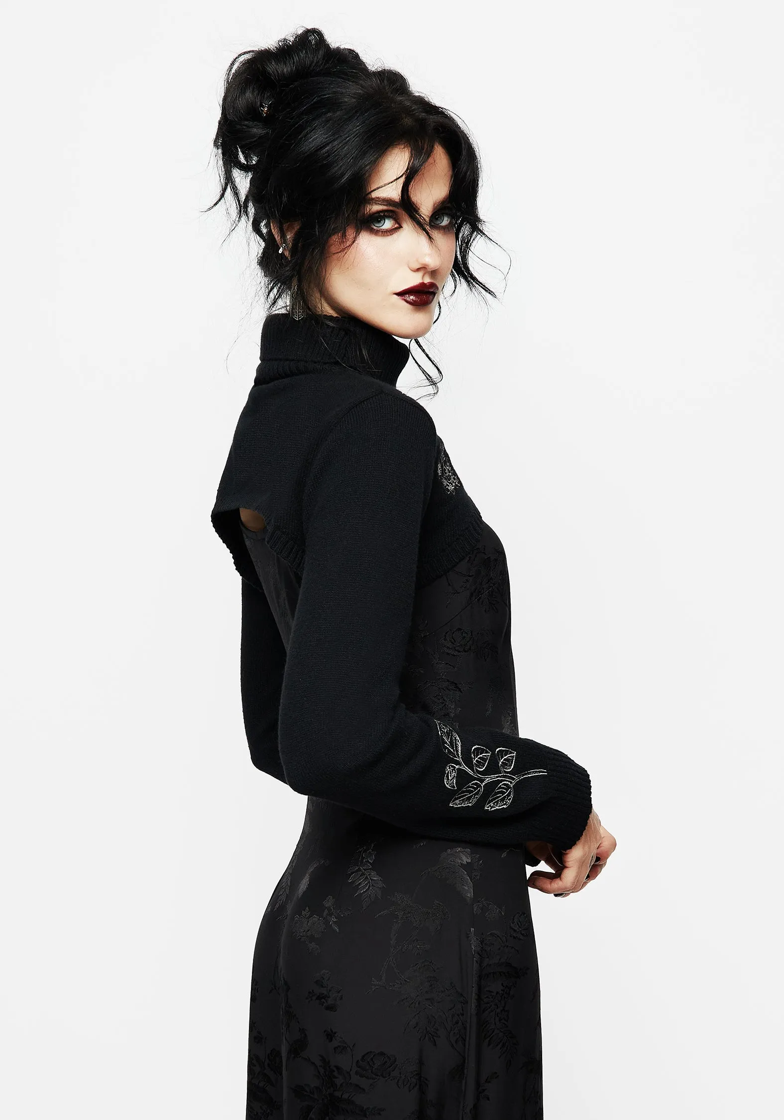 Amalthea Embroidered Roll Neck Extreme Crop Sweater