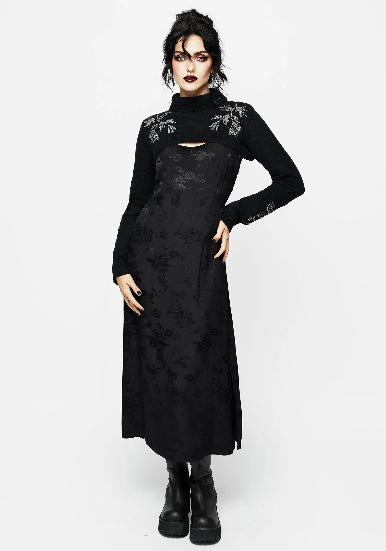 Amalthea Embroidered Roll Neck Extreme Crop Sweater
