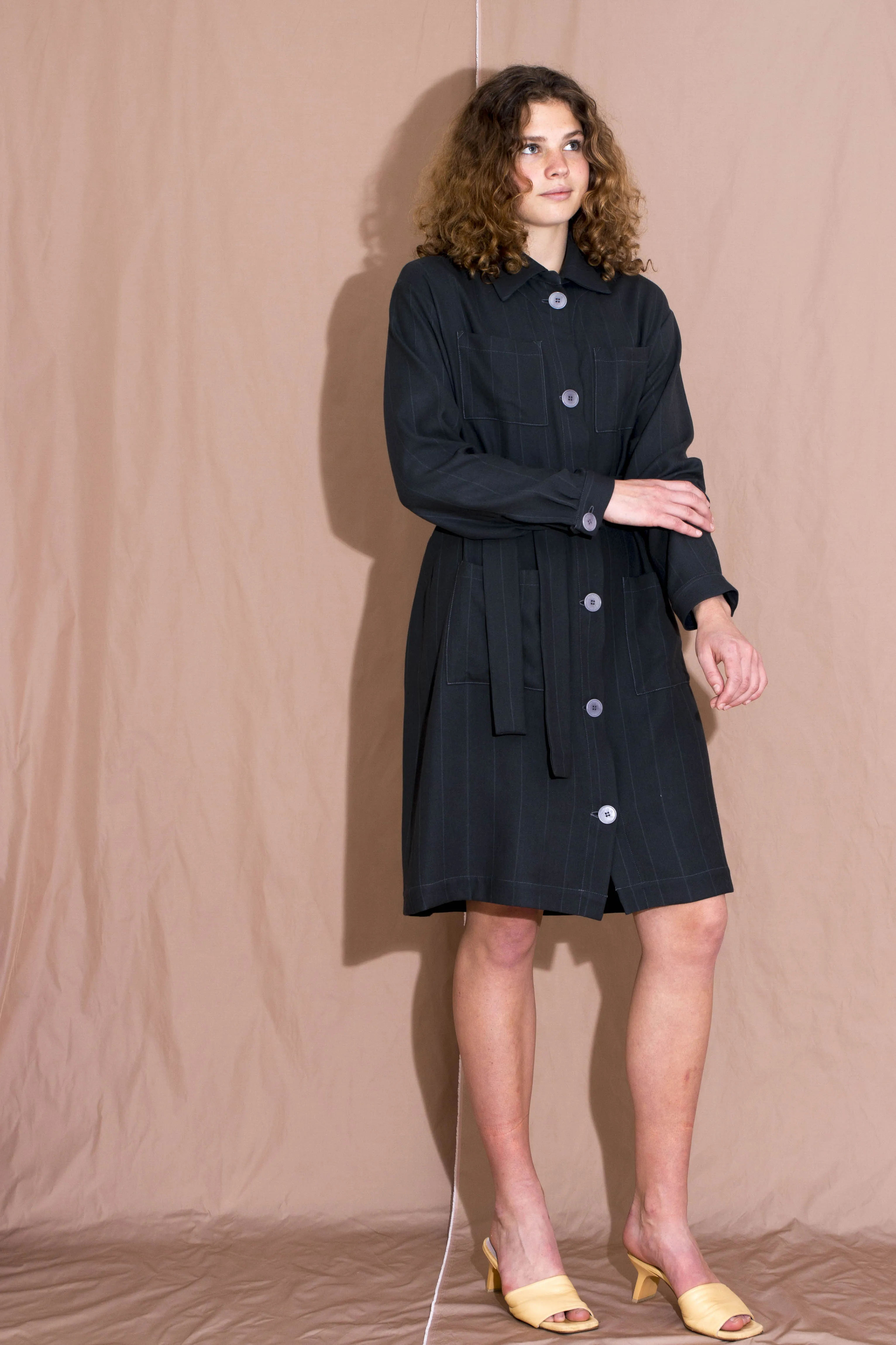 Archive - Cordelia shirt dress, charcoal pinstripe