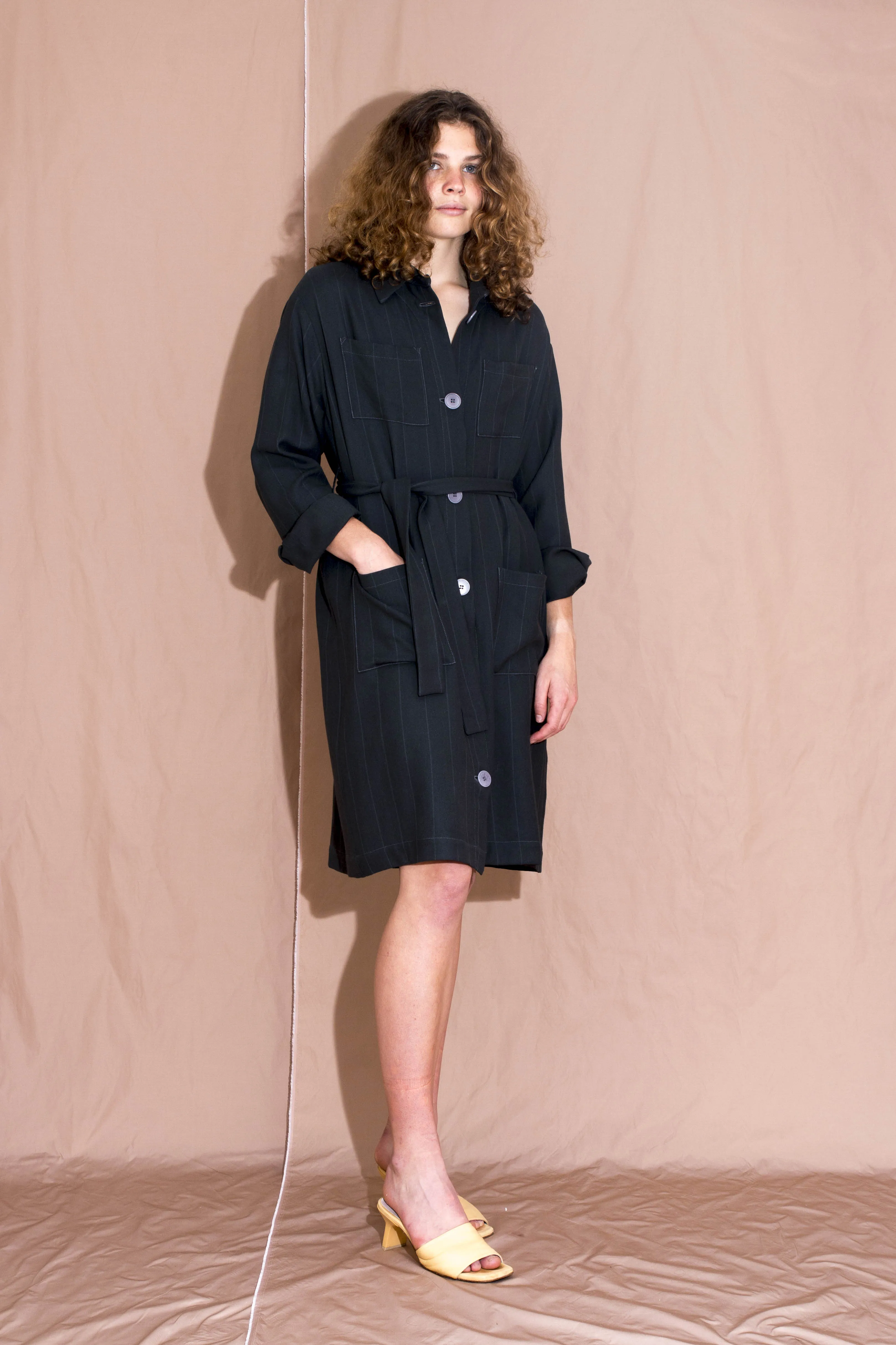 Archive - Cordelia shirt dress, charcoal pinstripe