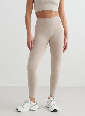 Beige Ribbed Seamless Tights