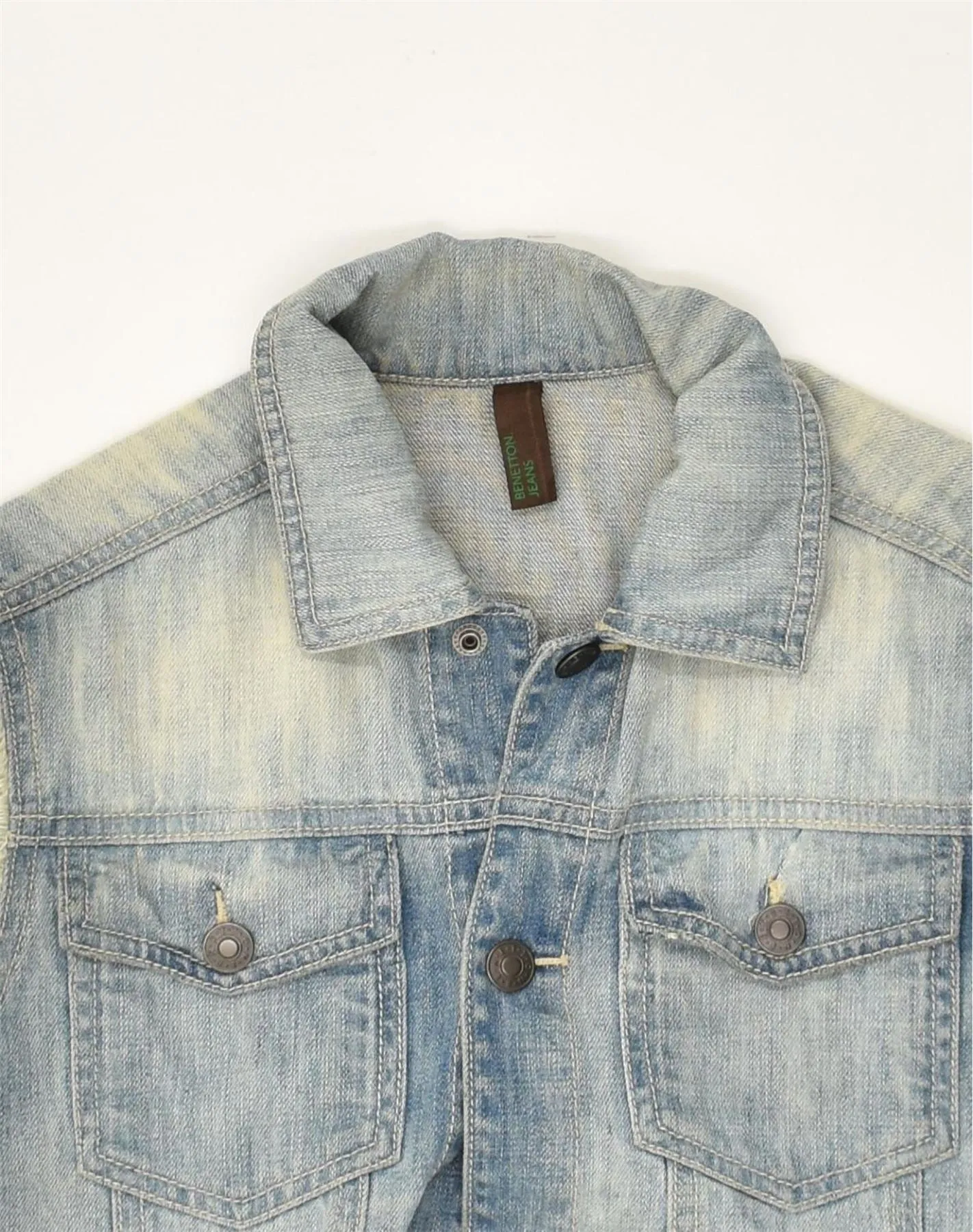 BENETTON Girls Denim Gilet 15-16 Years Blue Tie Dye Cotton