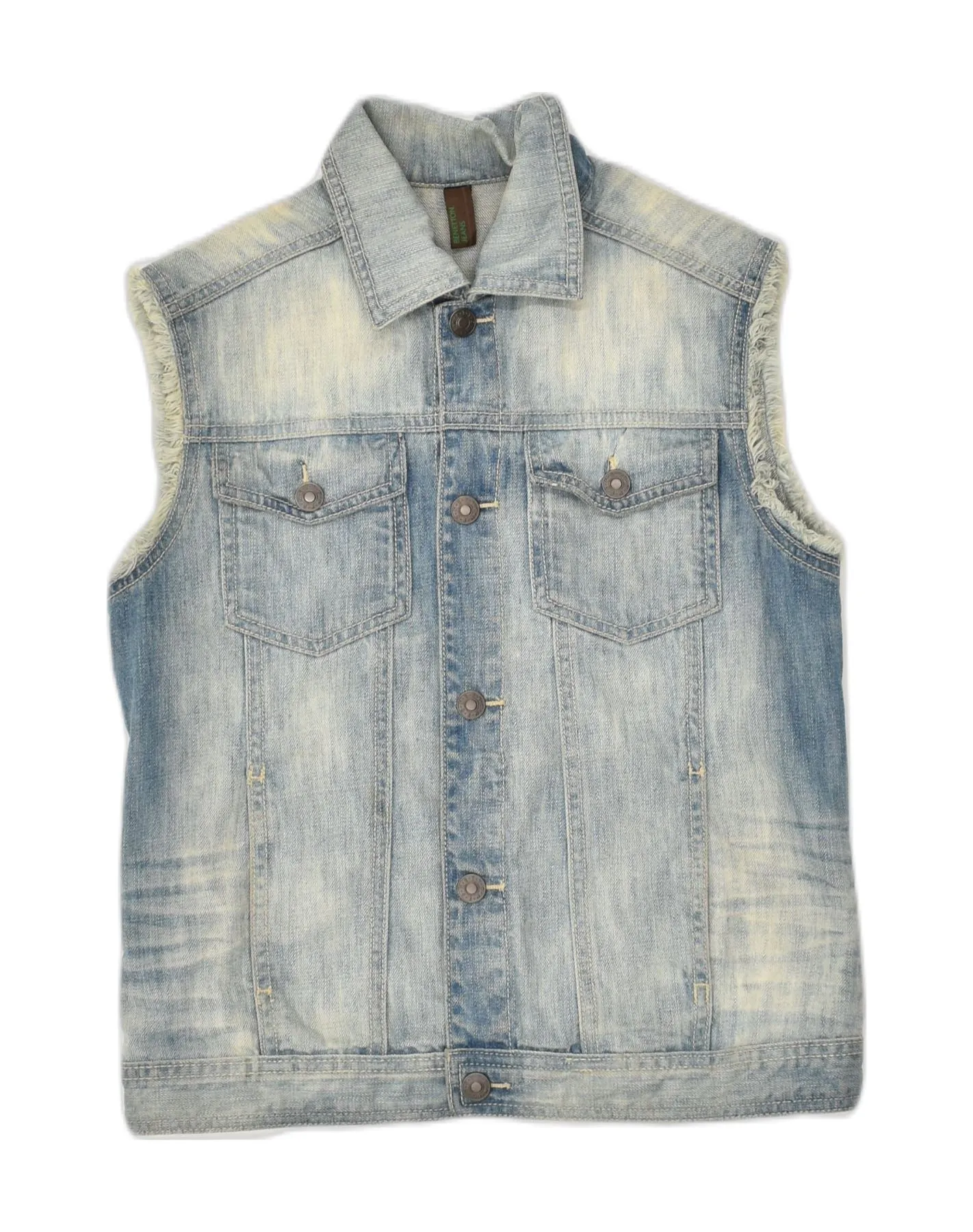 BENETTON Girls Denim Gilet 15-16 Years Blue Tie Dye Cotton