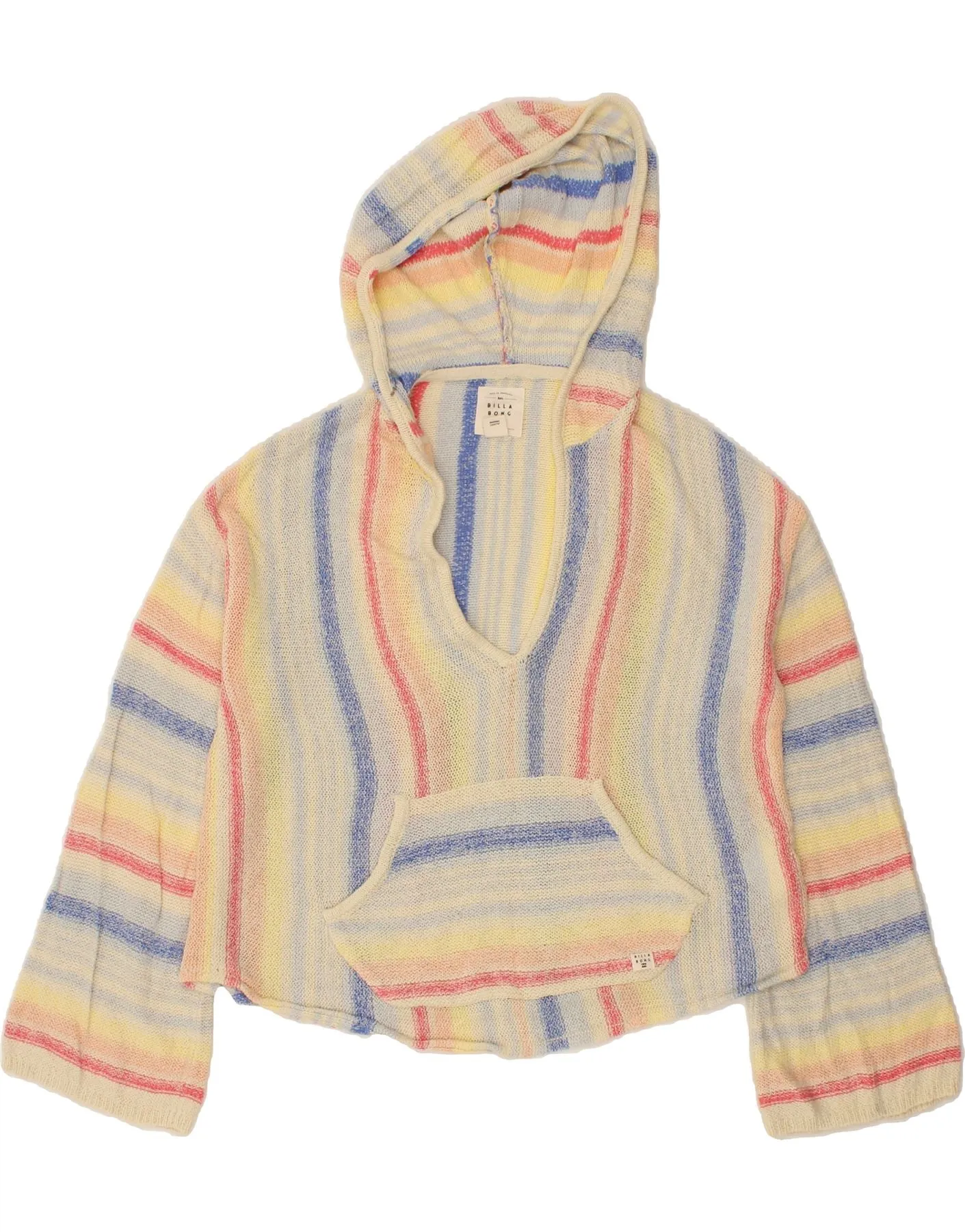 BILLABONG Womens Crop Jumper Sweater UK 14 Medium Multicoloured Striped