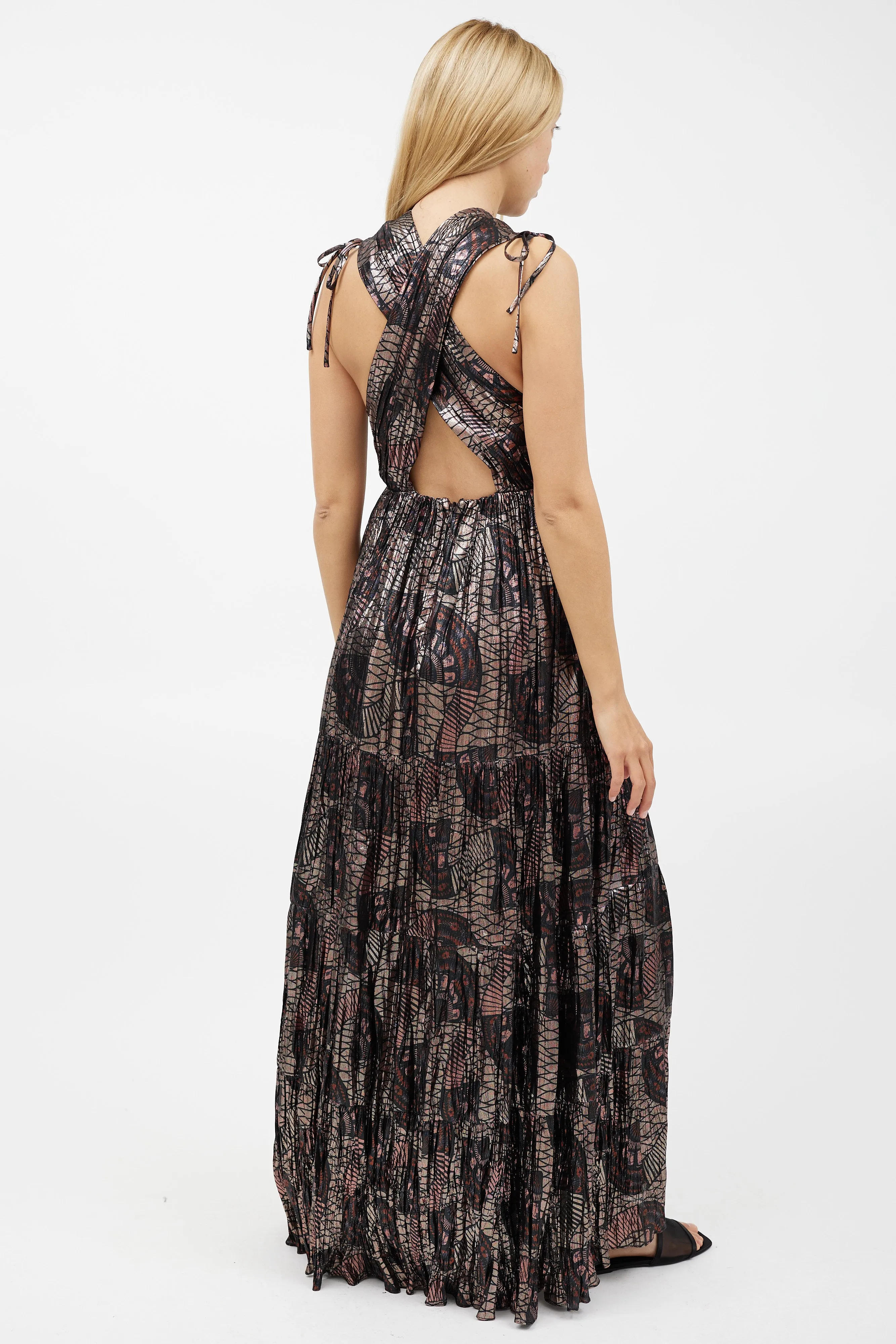 Black & Multicolour Metallic Silk Dress