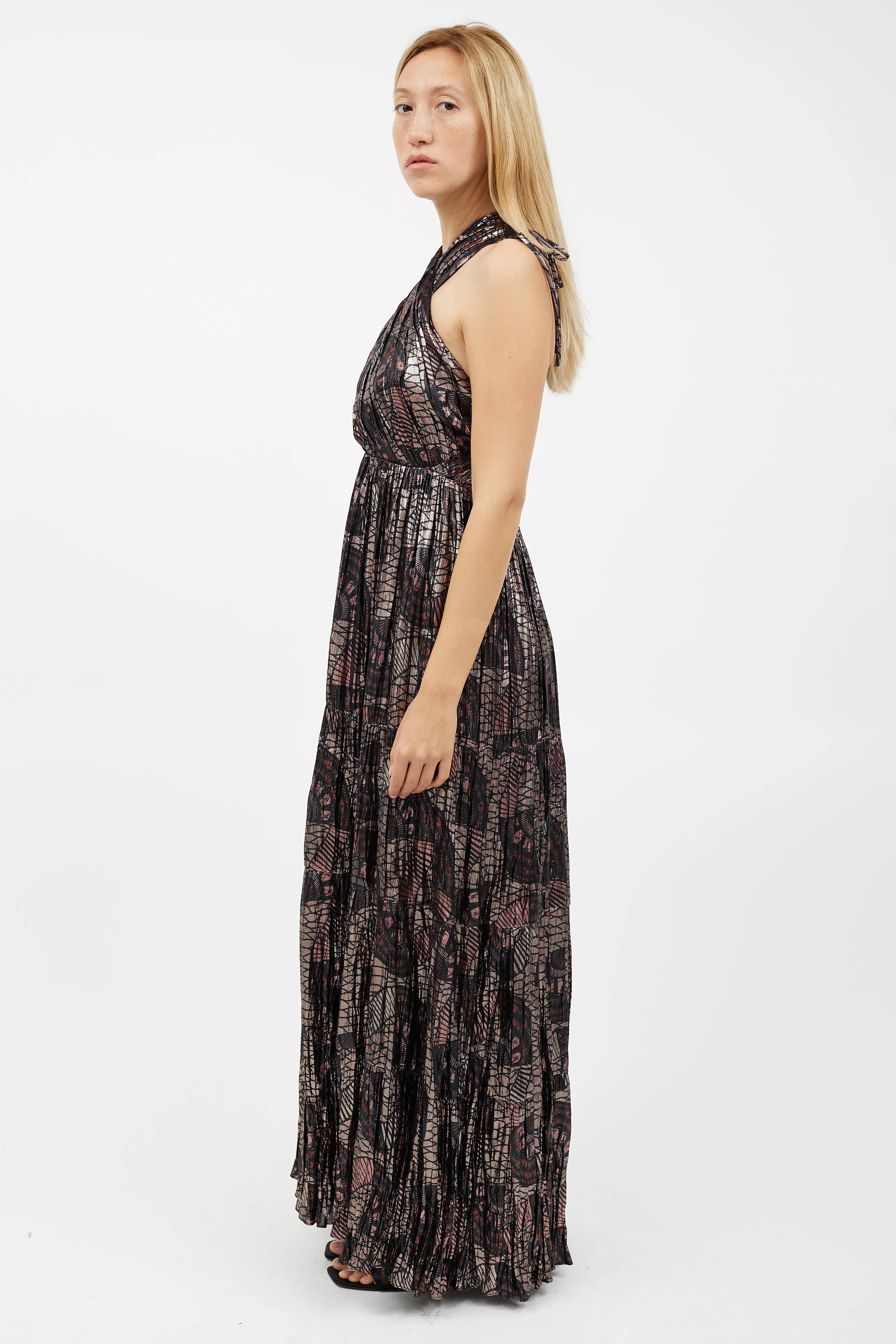 Black & Multicolour Metallic Silk Dress
