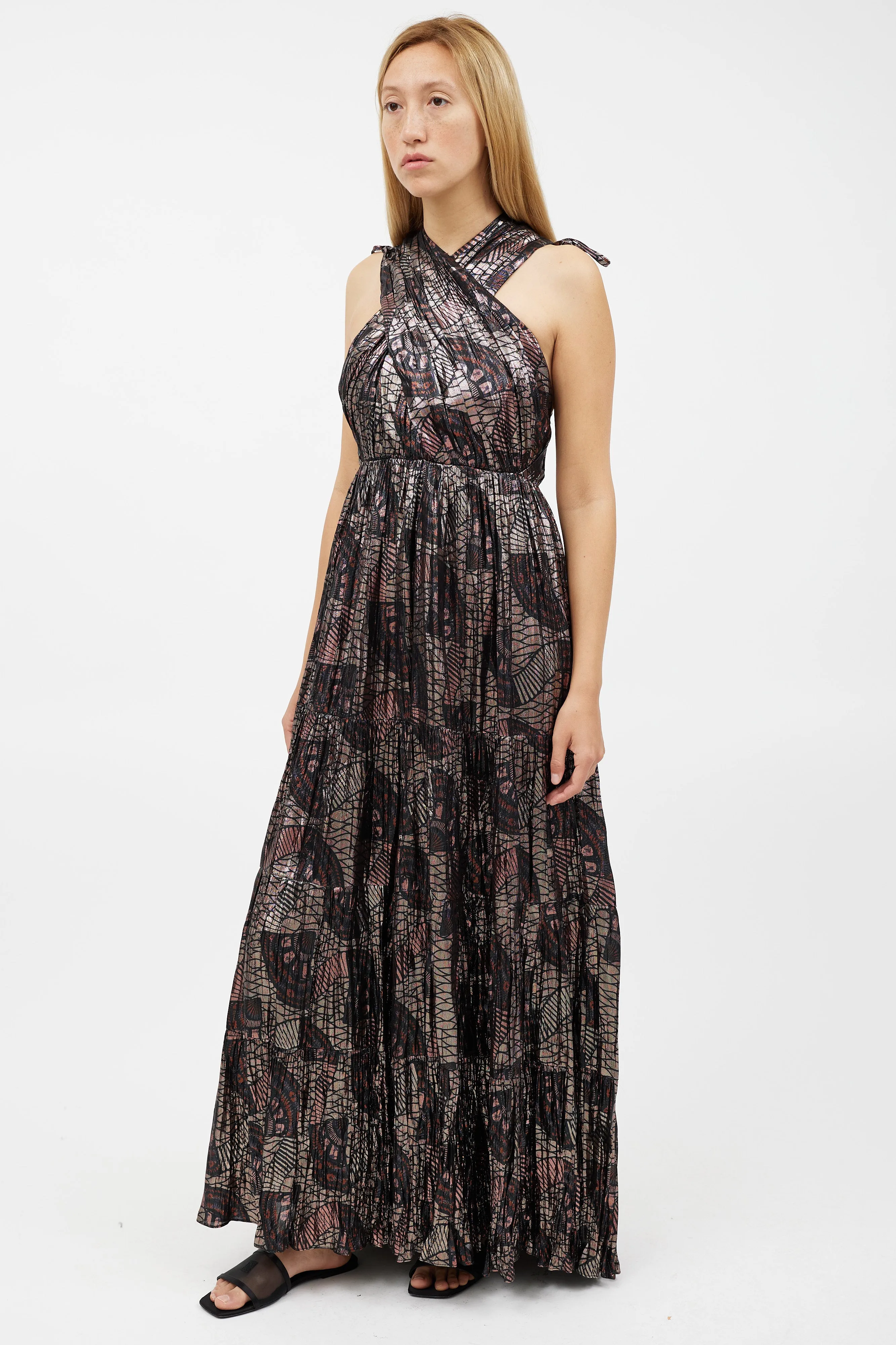 Black & Multicolour Metallic Silk Dress