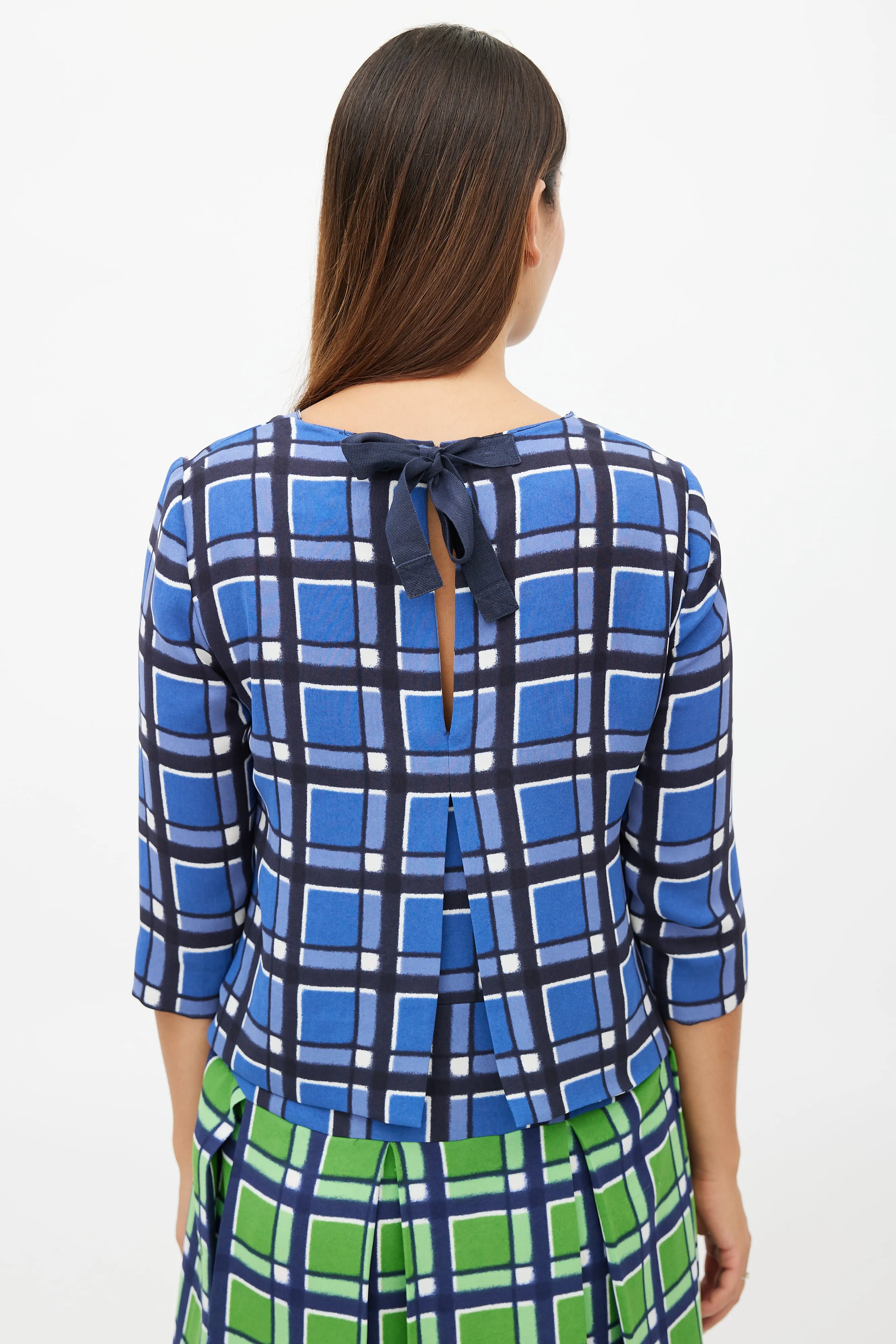 Blue & Green Plaid Pleated Dress