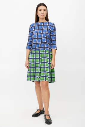 Blue & Green Plaid Pleated Dress