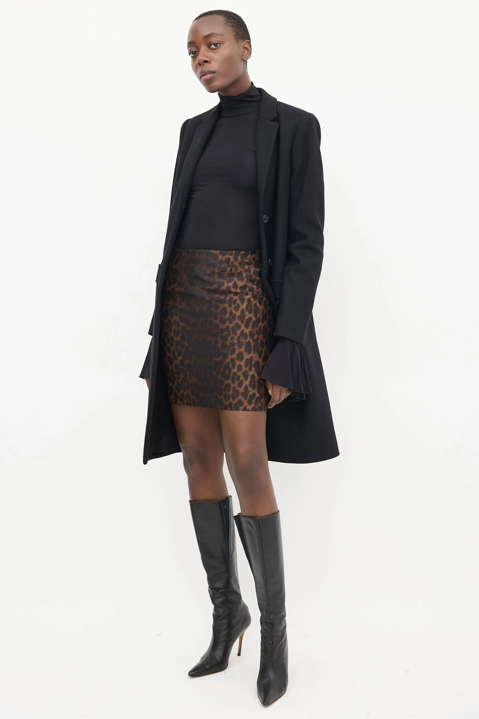 Brown Patterned Midi Skirt