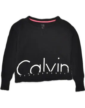 CALVIN KLEIN Womens Crop Sweatshirt Jumper UK 10 Small Black Cotton