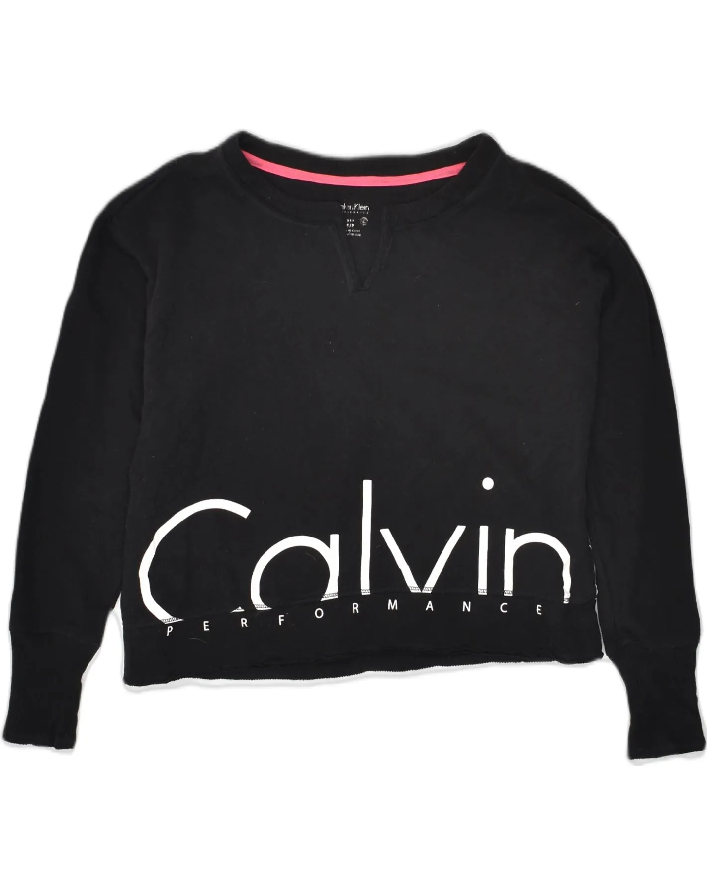 CALVIN KLEIN Womens Crop Sweatshirt Jumper UK 10 Small Black Cotton