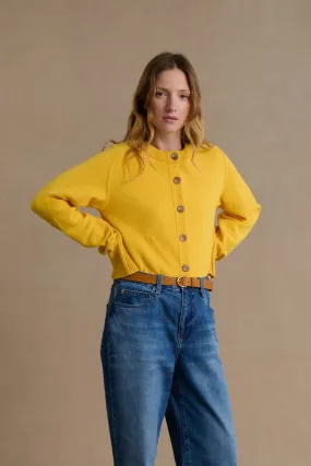 Cardigan jaune en laine mérinos pour femme