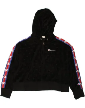 CHAMPION Womens Crop Zip Hoodie Sweater UK 14 Medium Black Cotton