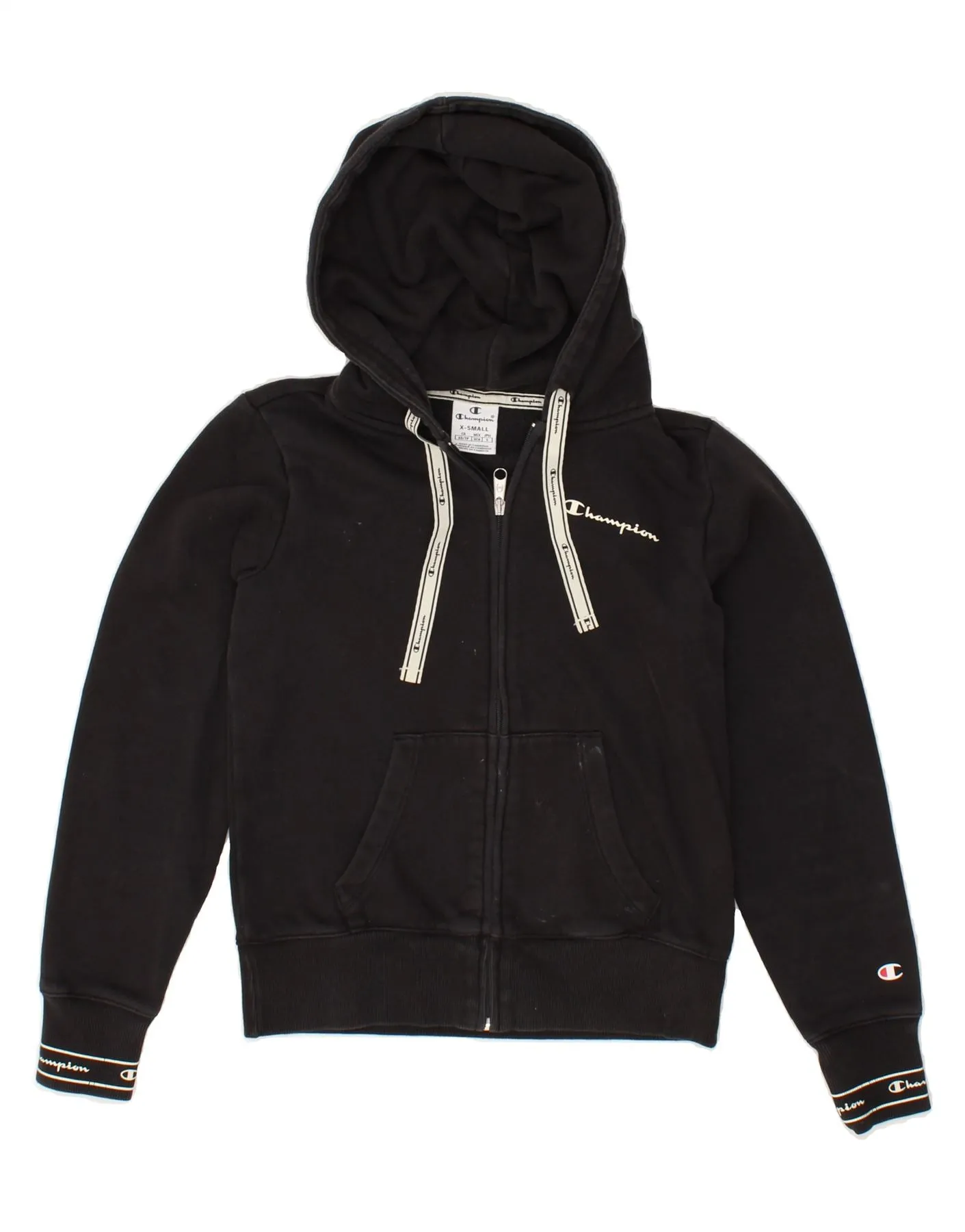 CHAMPION Womens Crop Zip Hoodie Sweater UK 6 XS Black Cotton