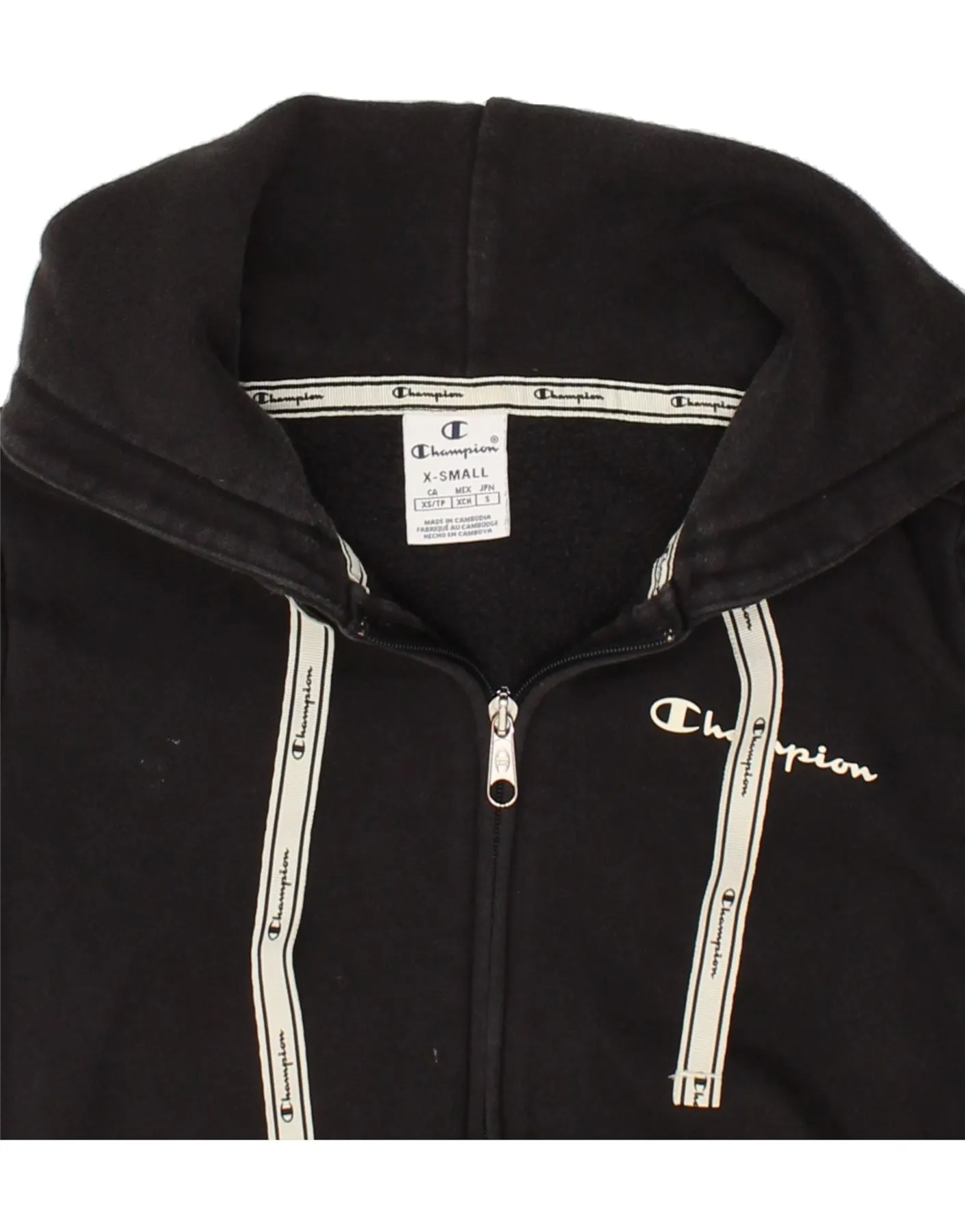 CHAMPION Womens Crop Zip Hoodie Sweater UK 6 XS Black Cotton