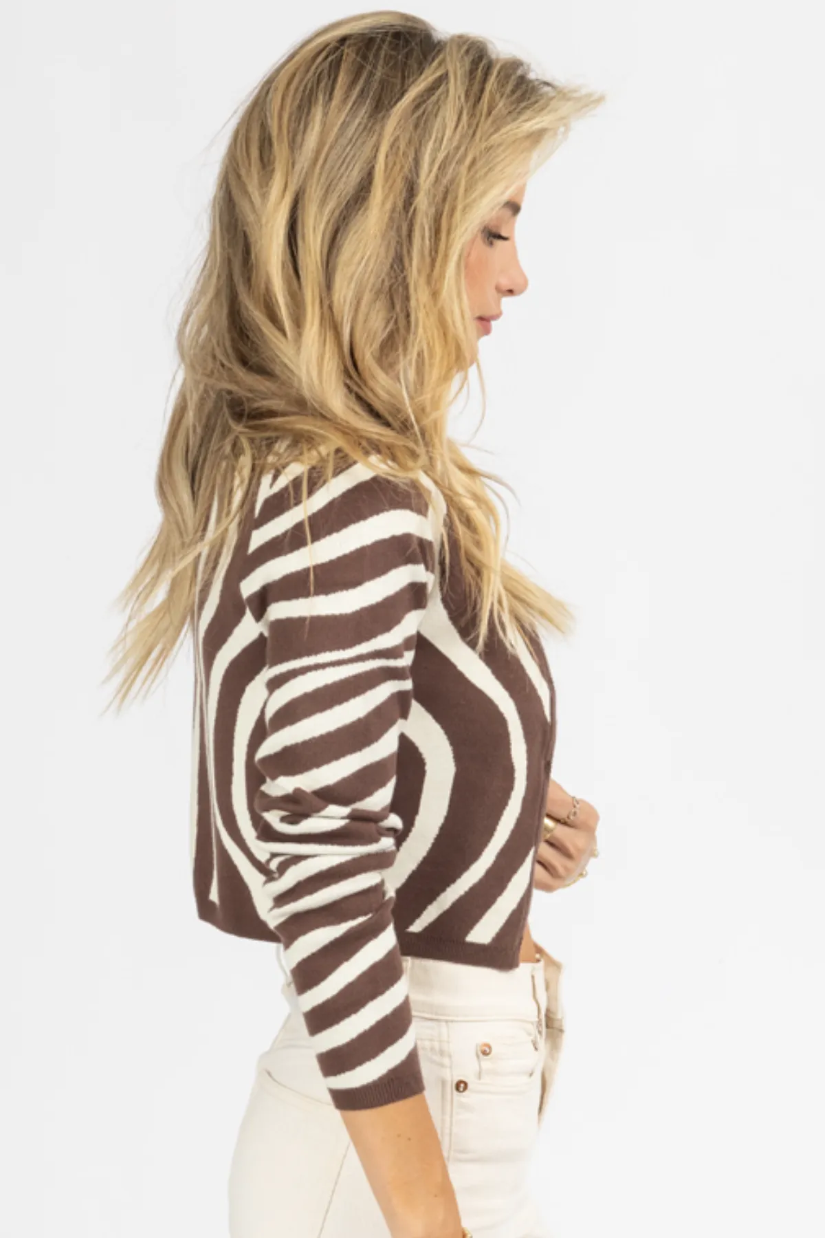 CHOCOLATE ZEBRA CROP   CARDIGAN SET