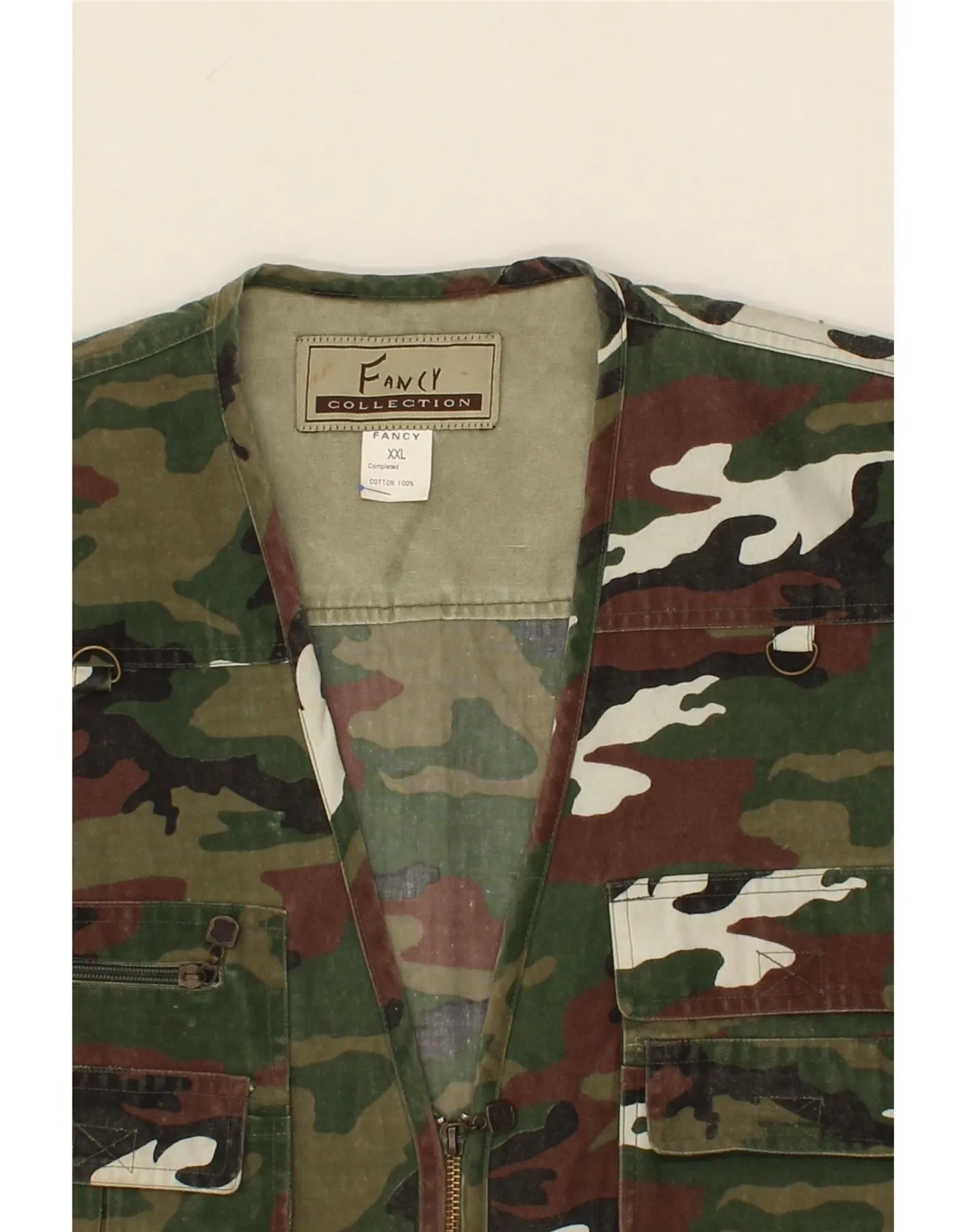 COLLECTION Mens Utility Gilet UK 44 2XL Khaki Camouflage Cotton