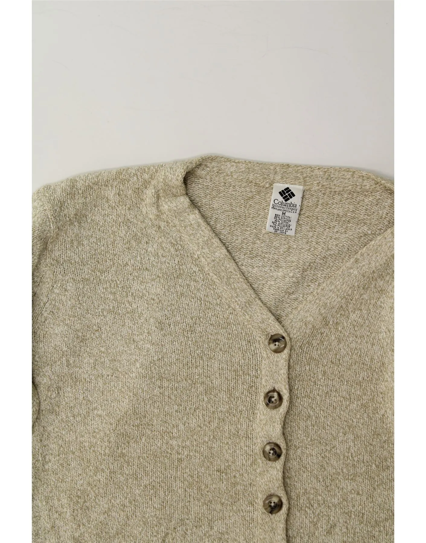 COLUMBIA Womens Crop Cardigan Sweater UK 14 Medium Khaki Flecked Cotton