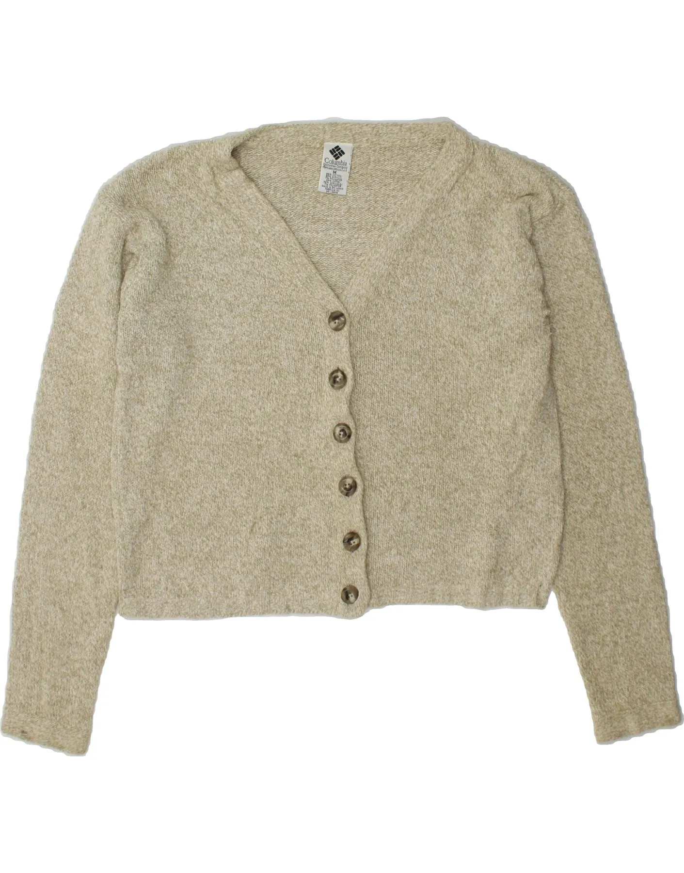 COLUMBIA Womens Crop Cardigan Sweater UK 14 Medium Khaki Flecked Cotton