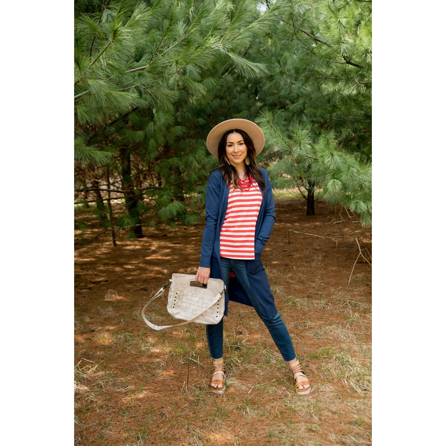 Coral Striped Chiffon Back Tank