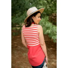 Coral Striped Chiffon Back Tank