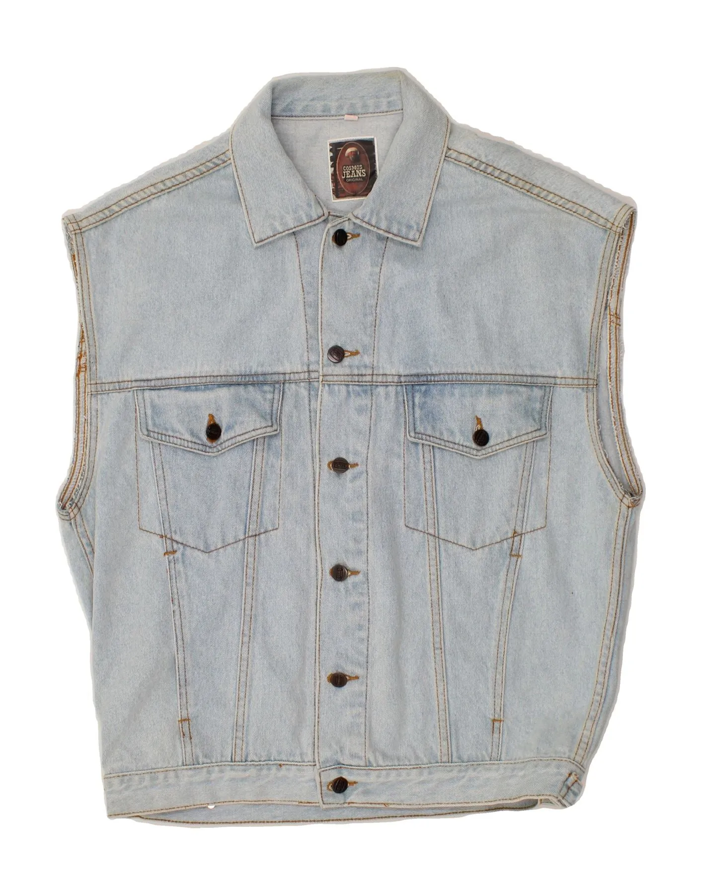 COSMOS Mens Denim Gilet UK 40 Large Blue Cotton