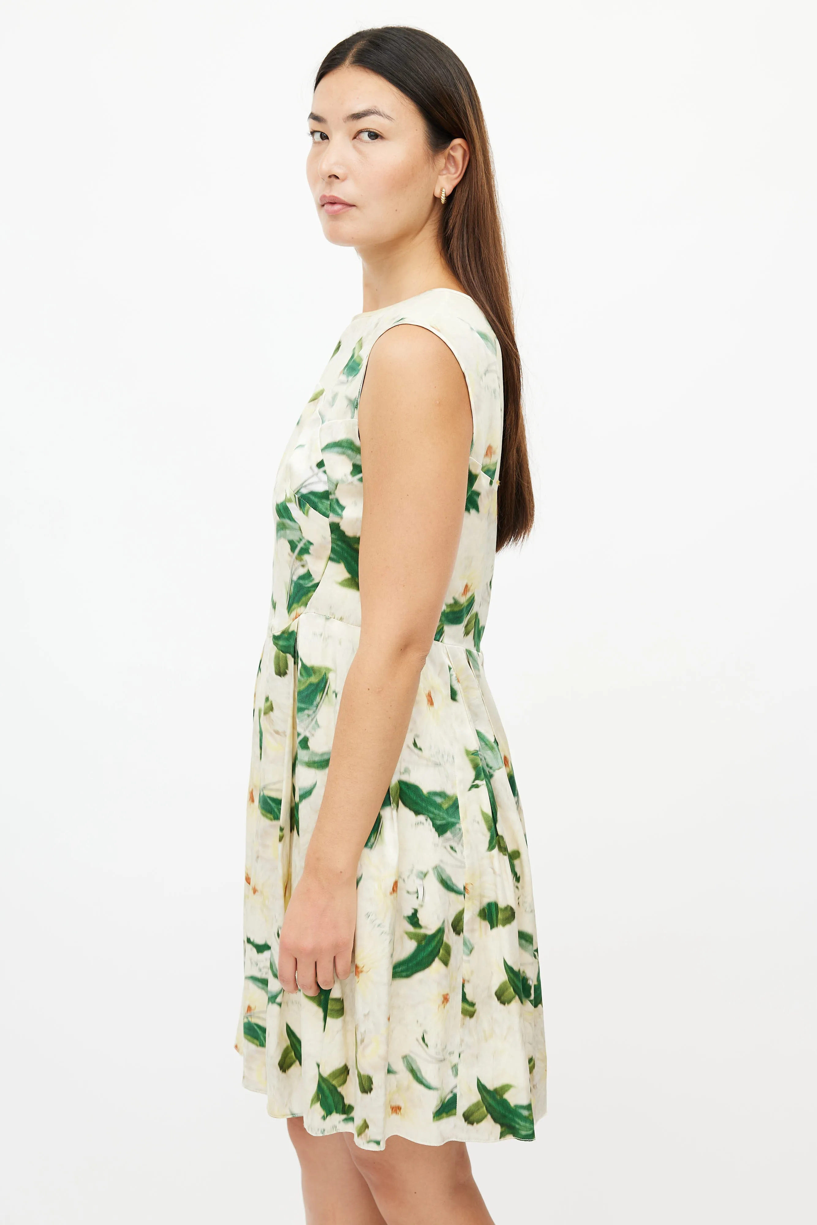 Cream & Multicolour Floral Silk Dress