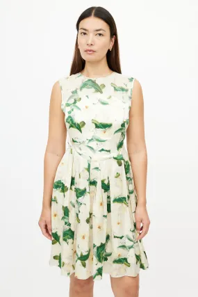 Cream & Multicolour Floral Silk Dress