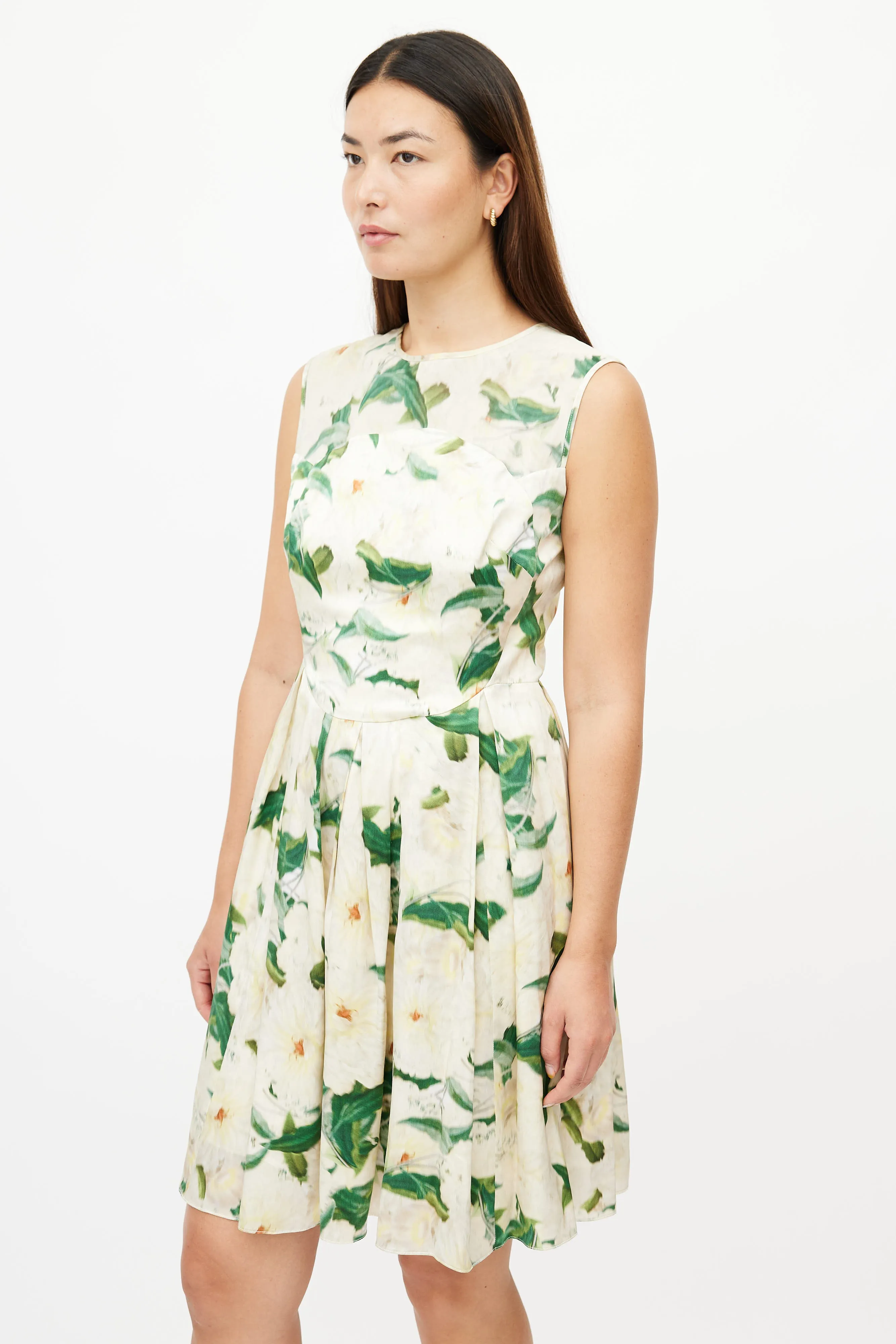 Cream & Multicolour Floral Silk Dress