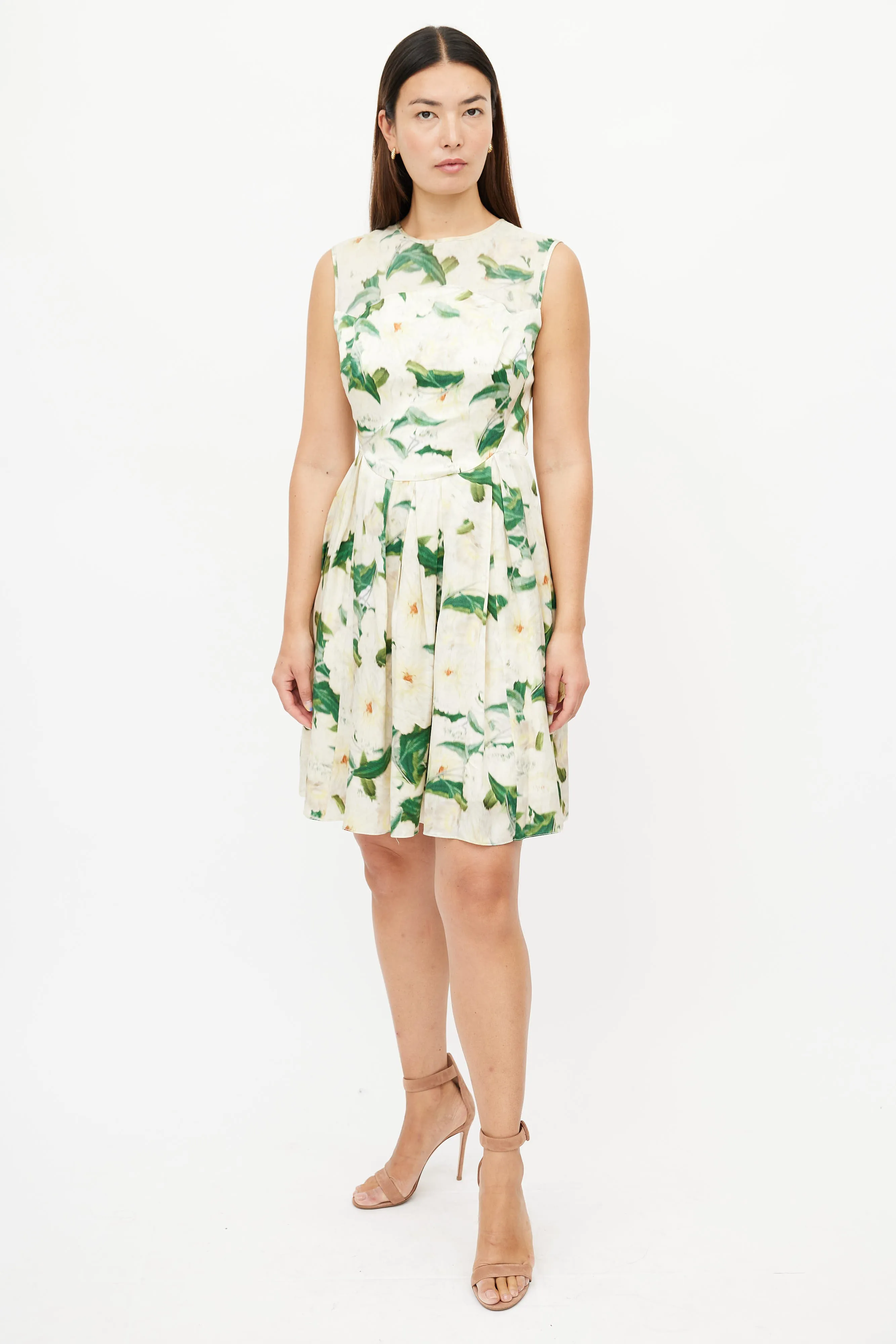 Cream & Multicolour Floral Silk Dress