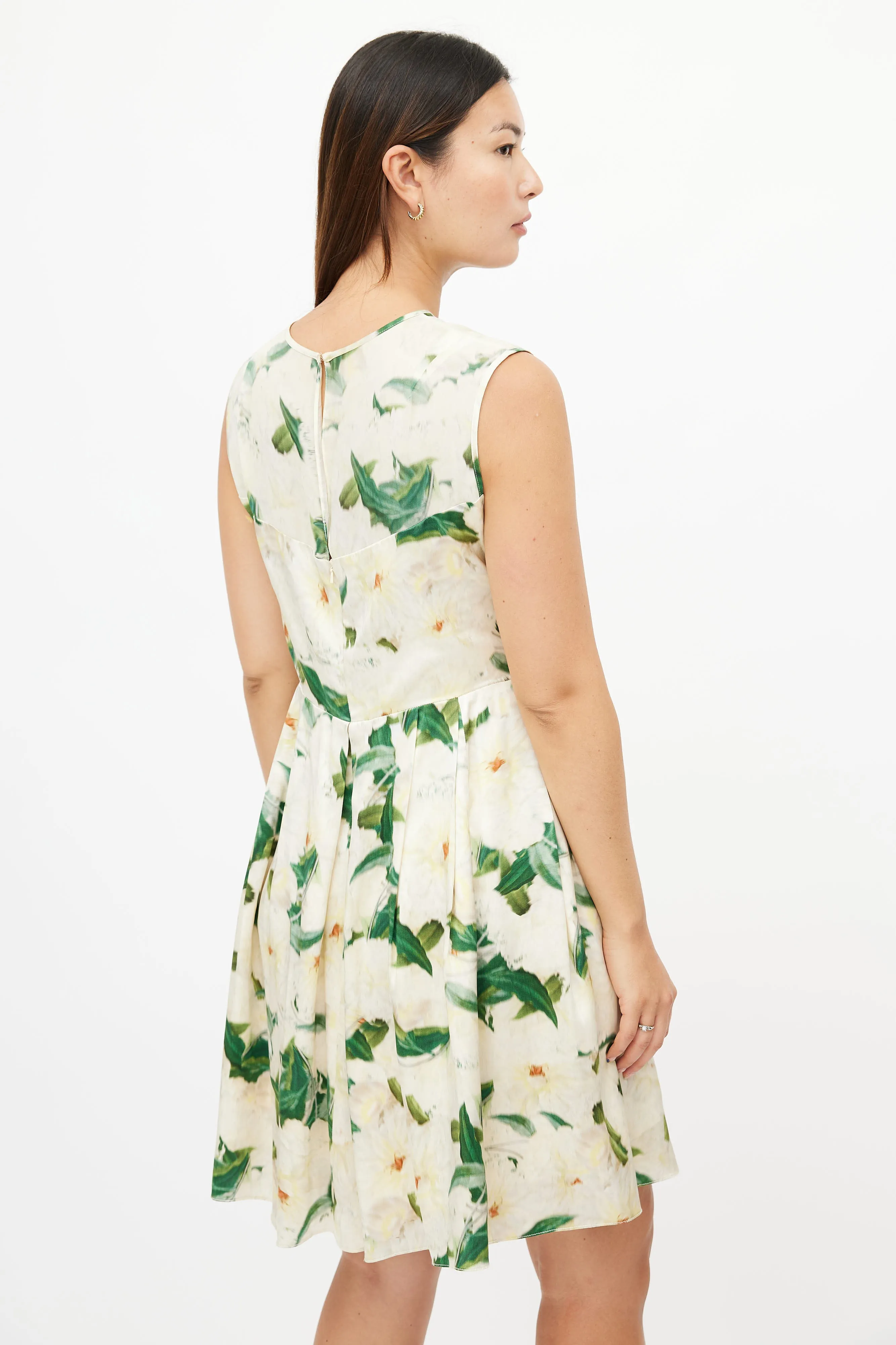 Cream & Multicolour Floral Silk Dress
