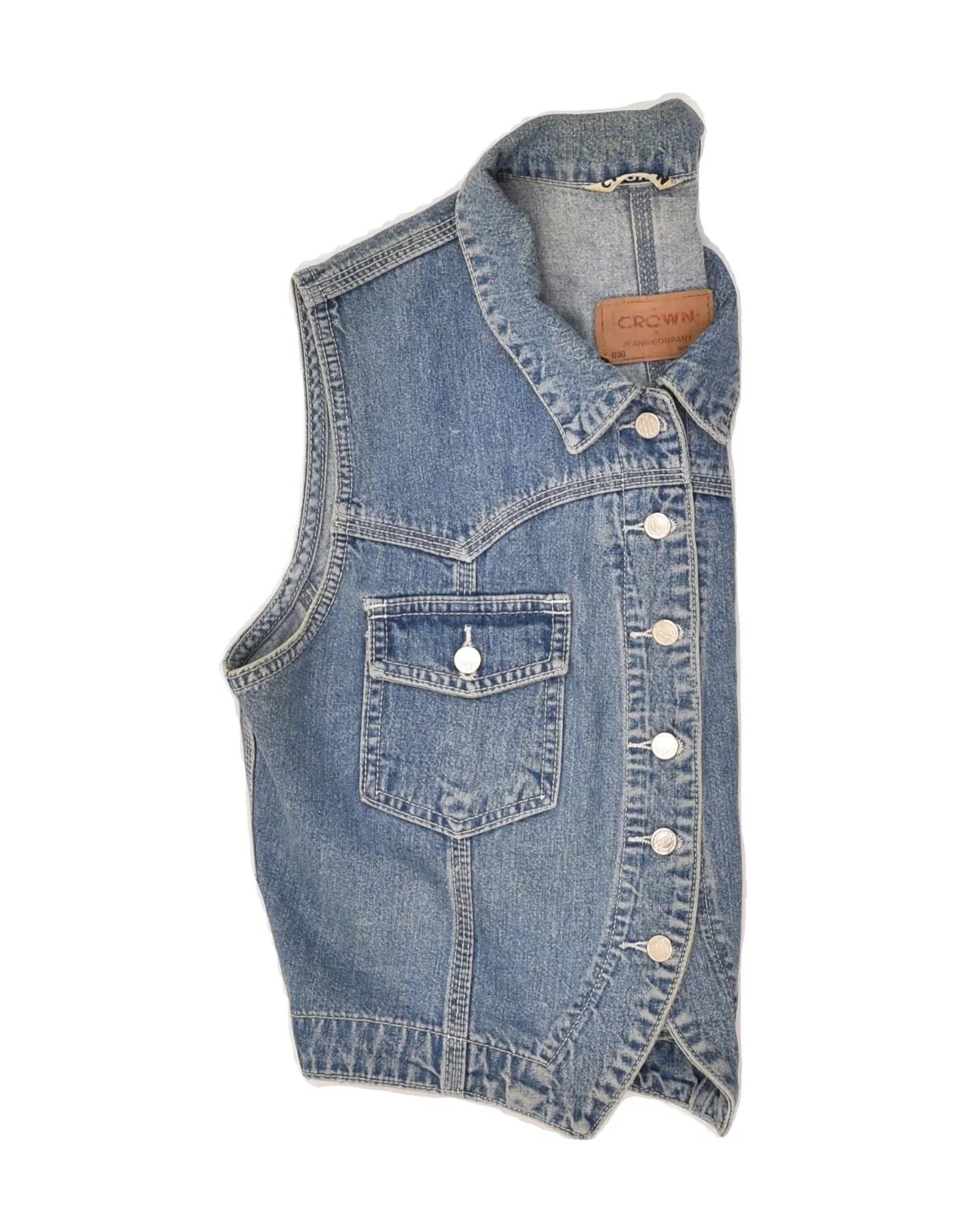 CROWN Womens Denim Gilet UK 14 Medium Blue Cotton