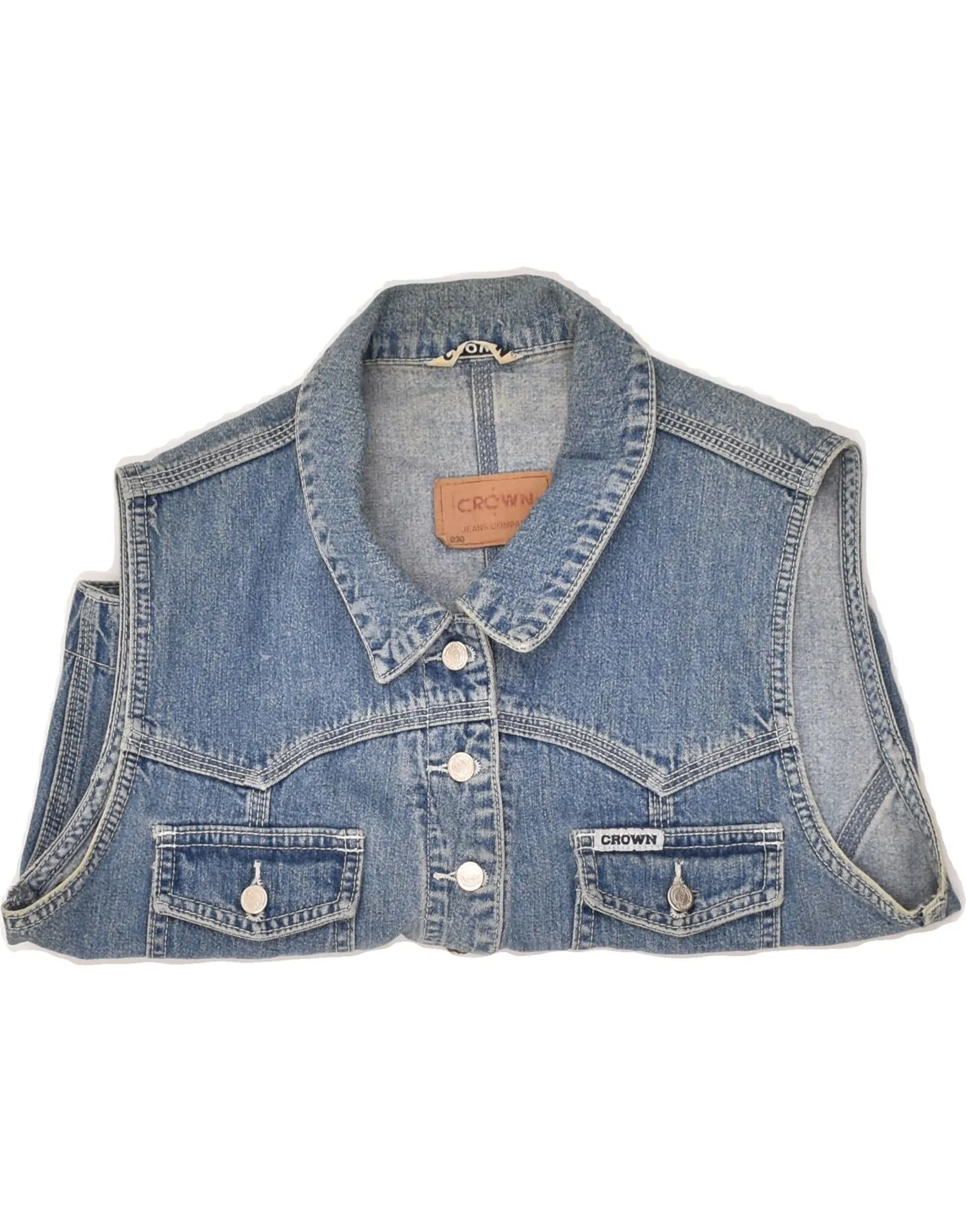 CROWN Womens Denim Gilet UK 14 Medium Blue Cotton