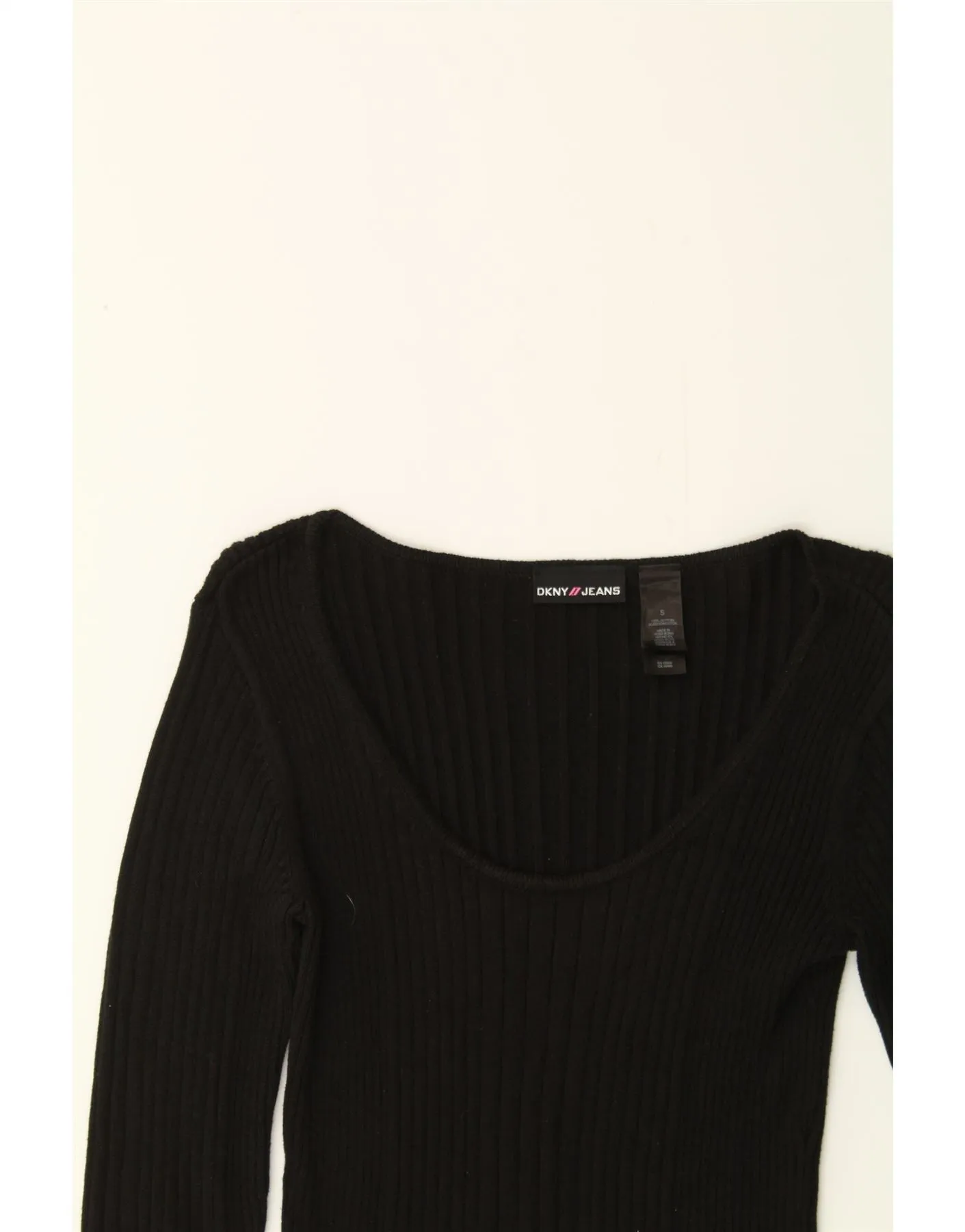 DKNY Womens Crop Boat Neck Jumper Sweater UK 10 Small Black Cotton