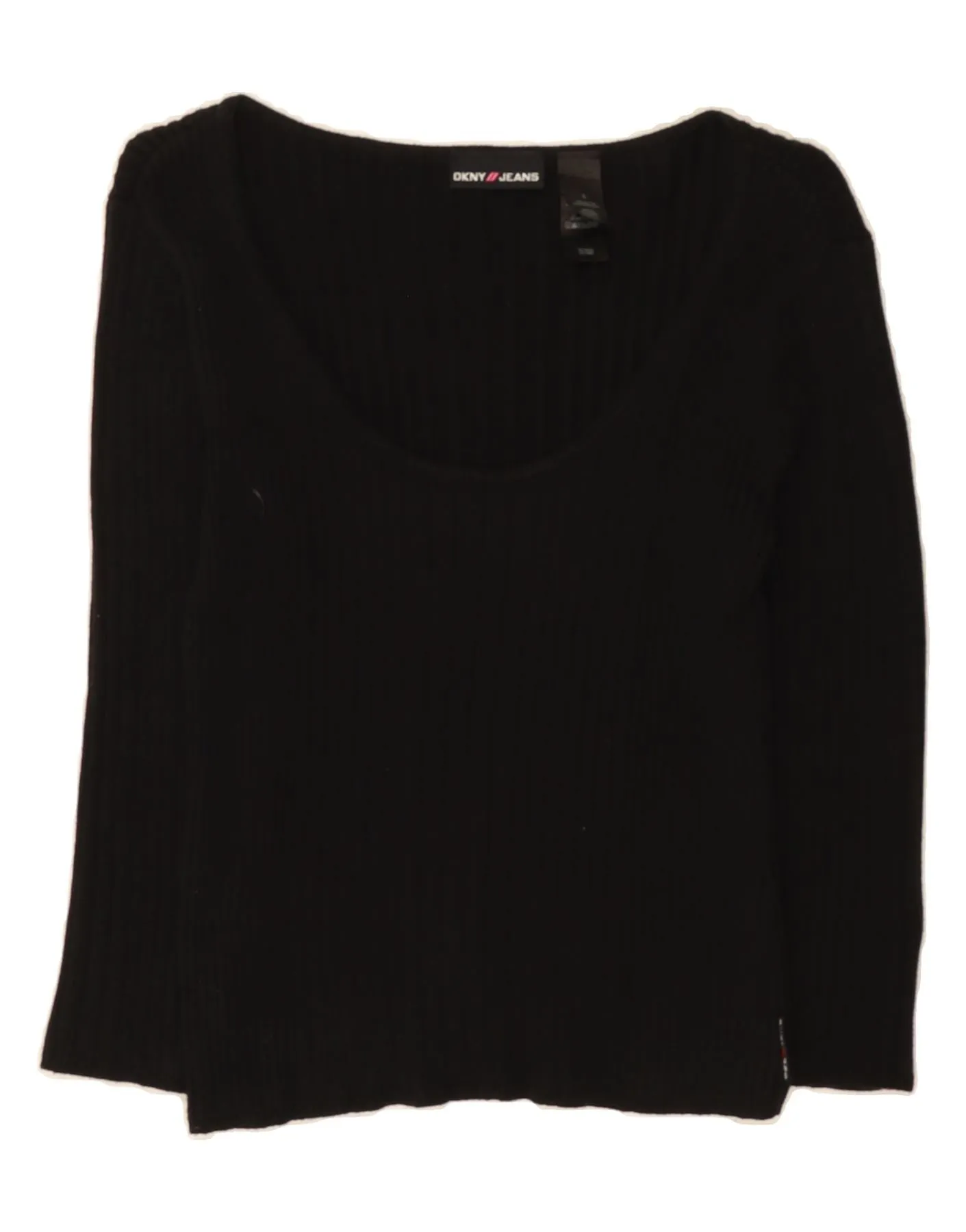 DKNY Womens Crop Boat Neck Jumper Sweater UK 10 Small Black Cotton