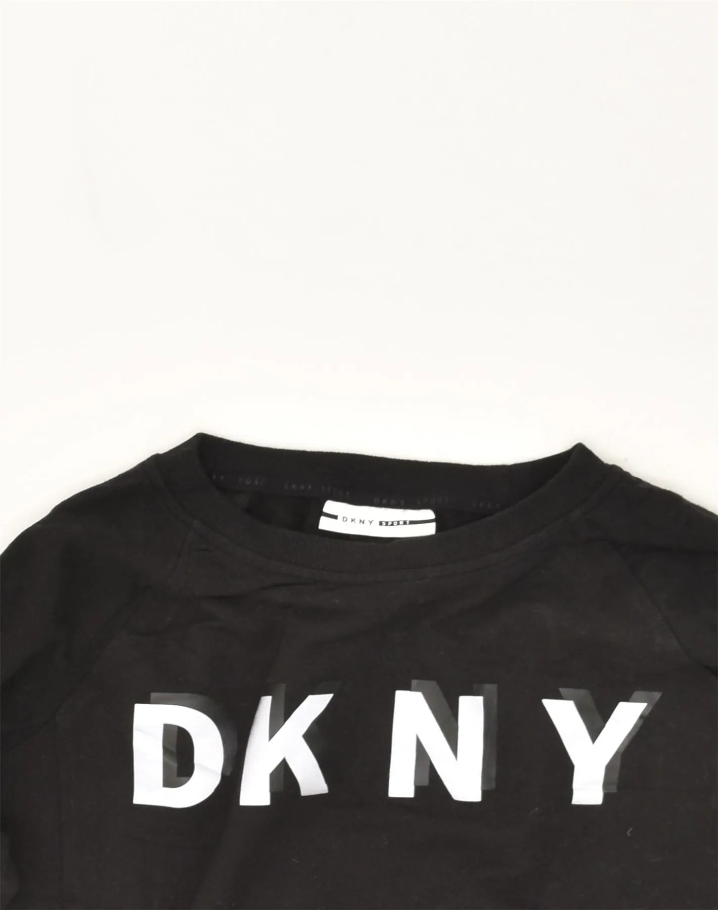 DKNY Womens Crop Graphic Sweatshirt Jumper UK 12 Medium Black Cotton