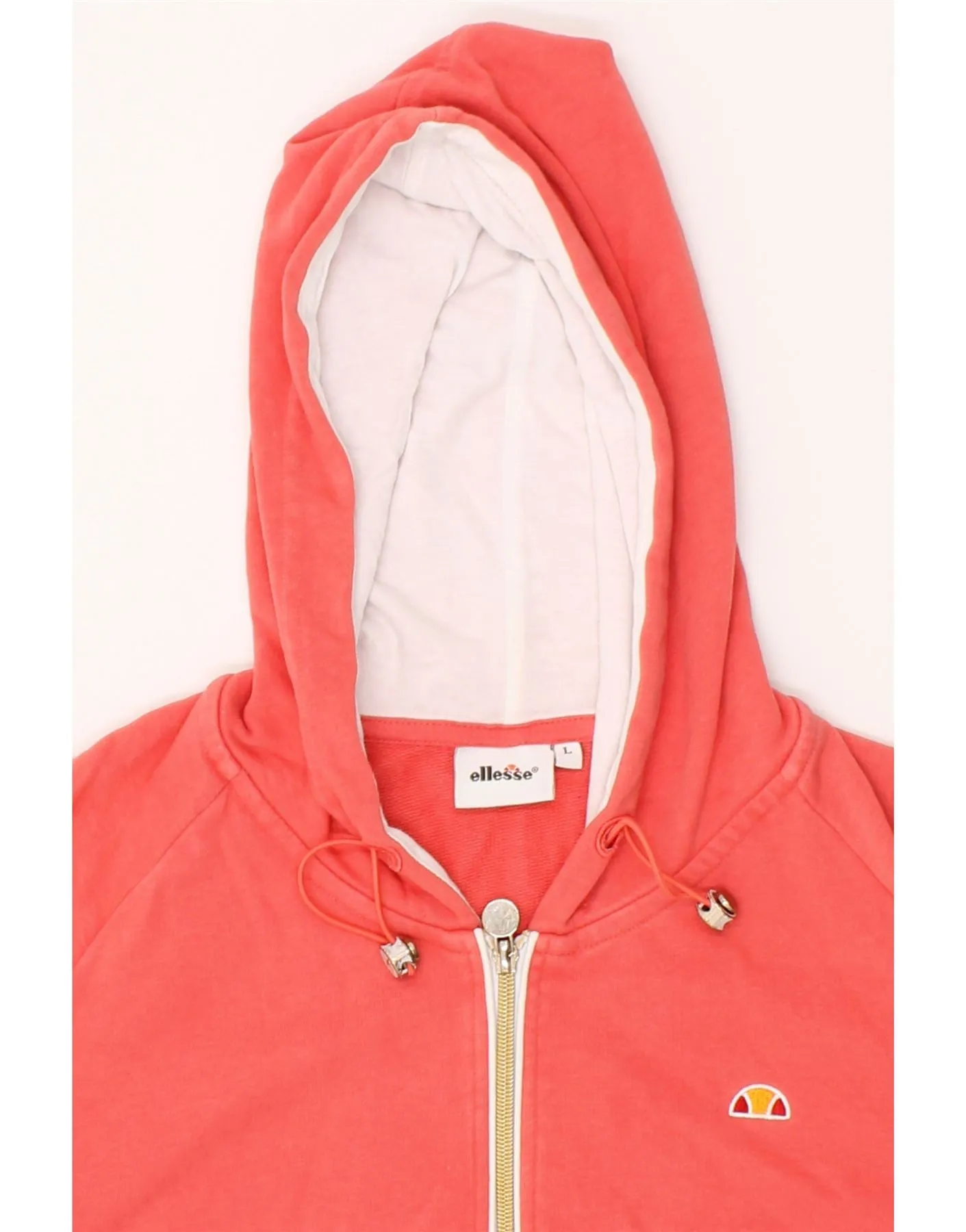 ELLESSE Womens Crop Graphic Zip Hoodie Sweater UK 16 Large Orange Cotton