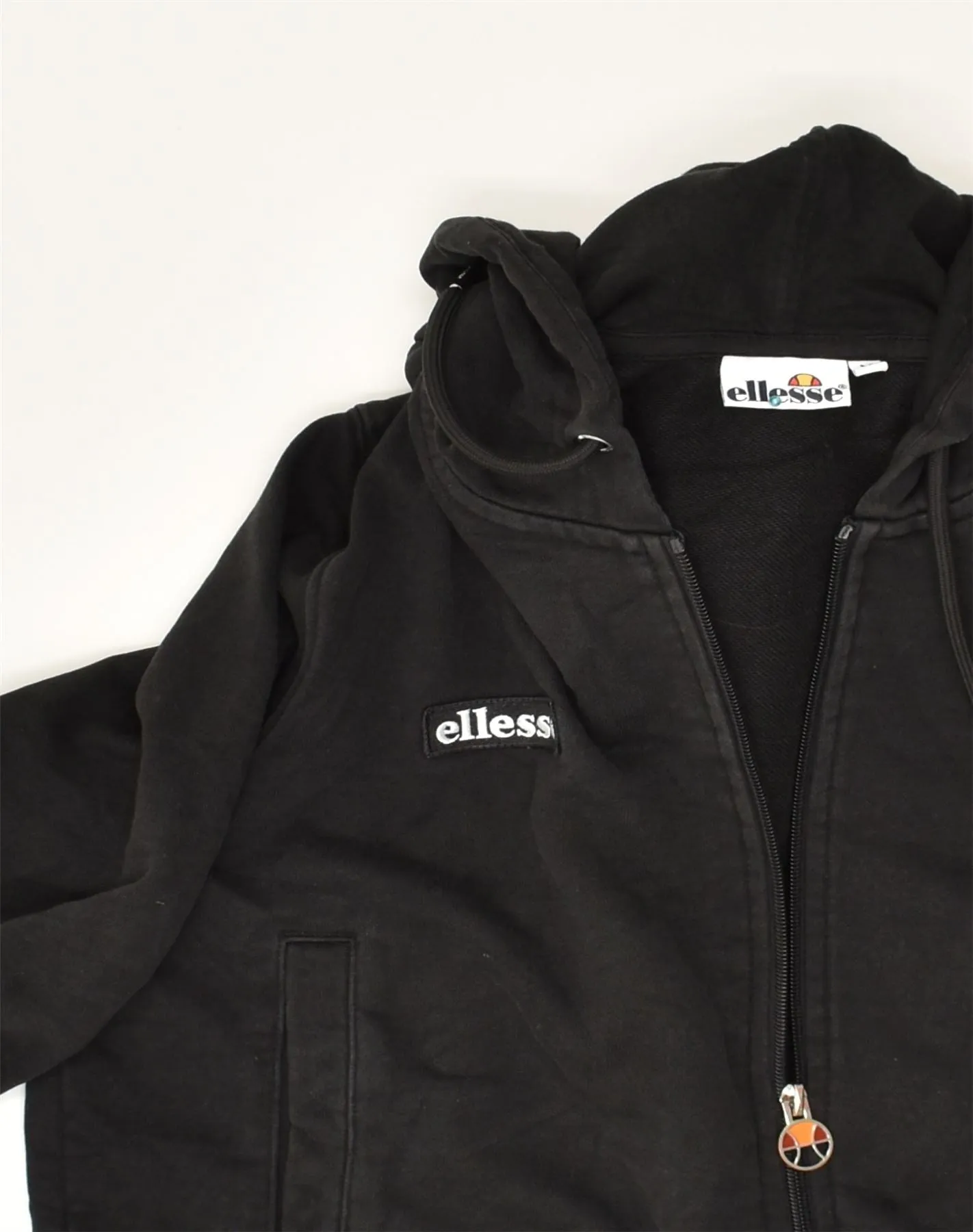 ELLESSE Womens Crop Zip Hoodie Sweater UK 14 Large Black Cotton