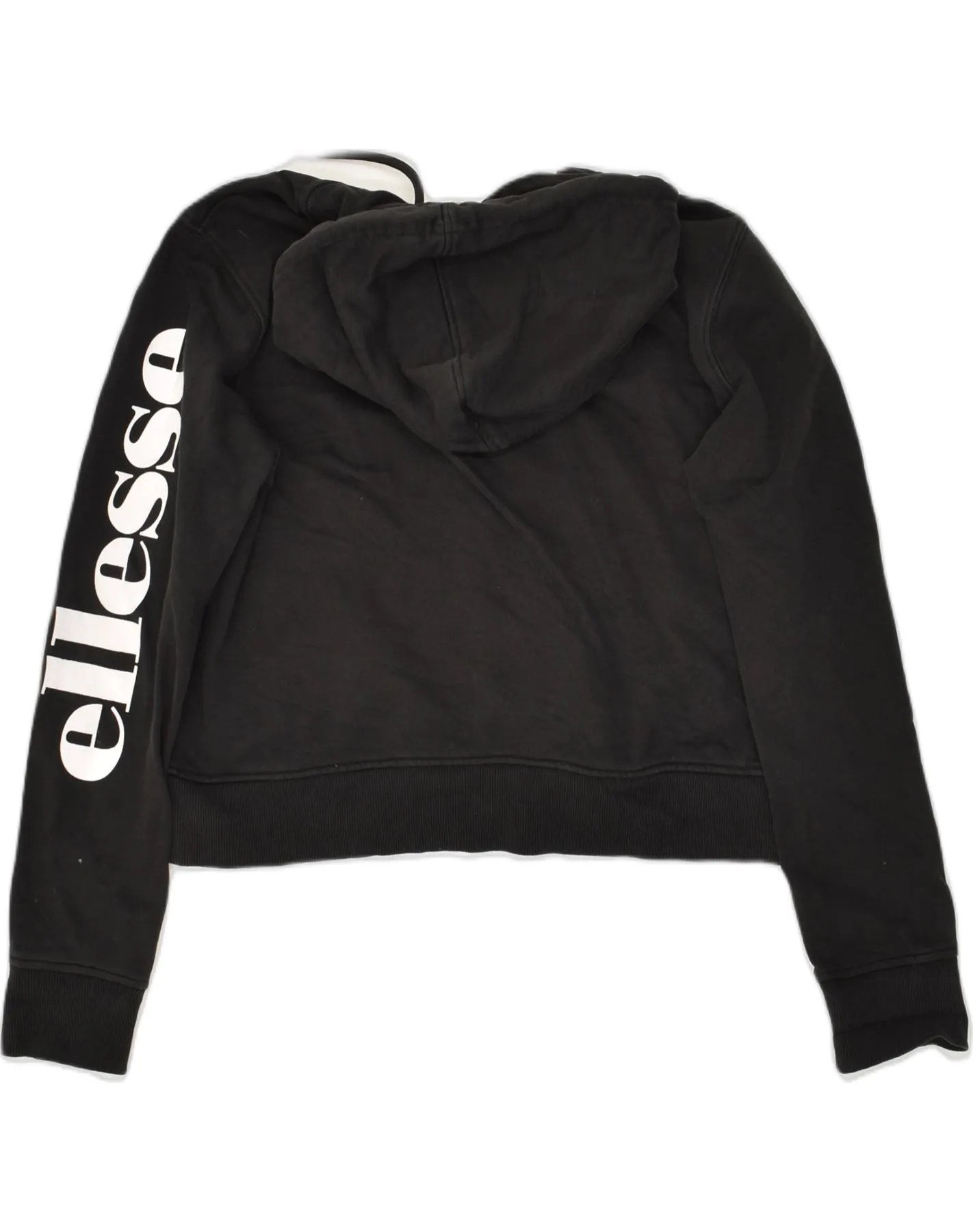 ELLESSE Womens Crop Zip Hoodie Sweater UK 14 Large Black Cotton