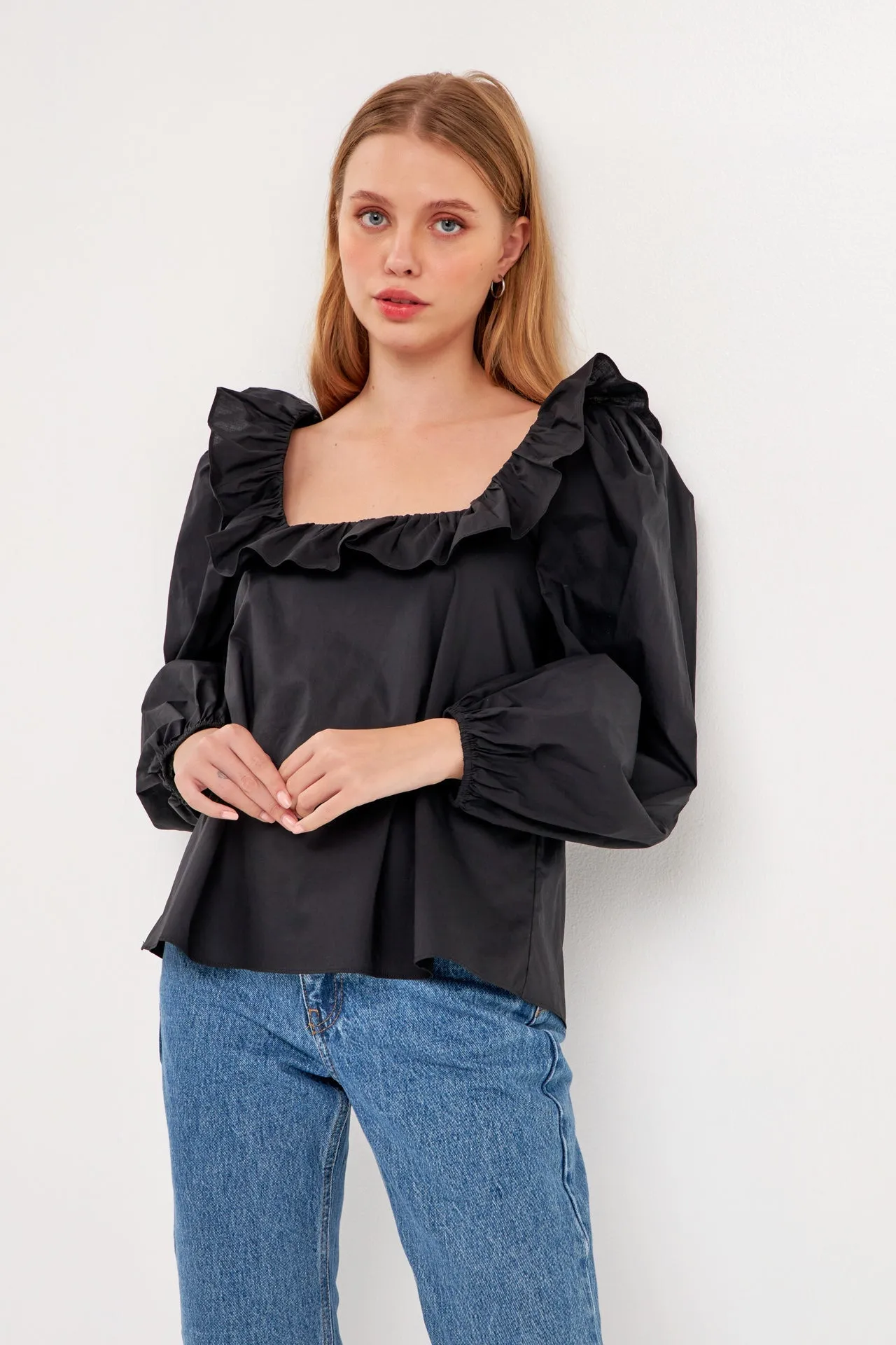 English Factory - Square Neck Long Sleeve Top