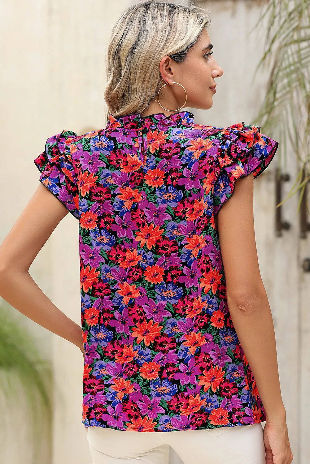 Gothic Outlaws Boho Floral Print Ruffle Sleeve Blouse 🌼 – Where Floral Meets Flirty & Fierce
