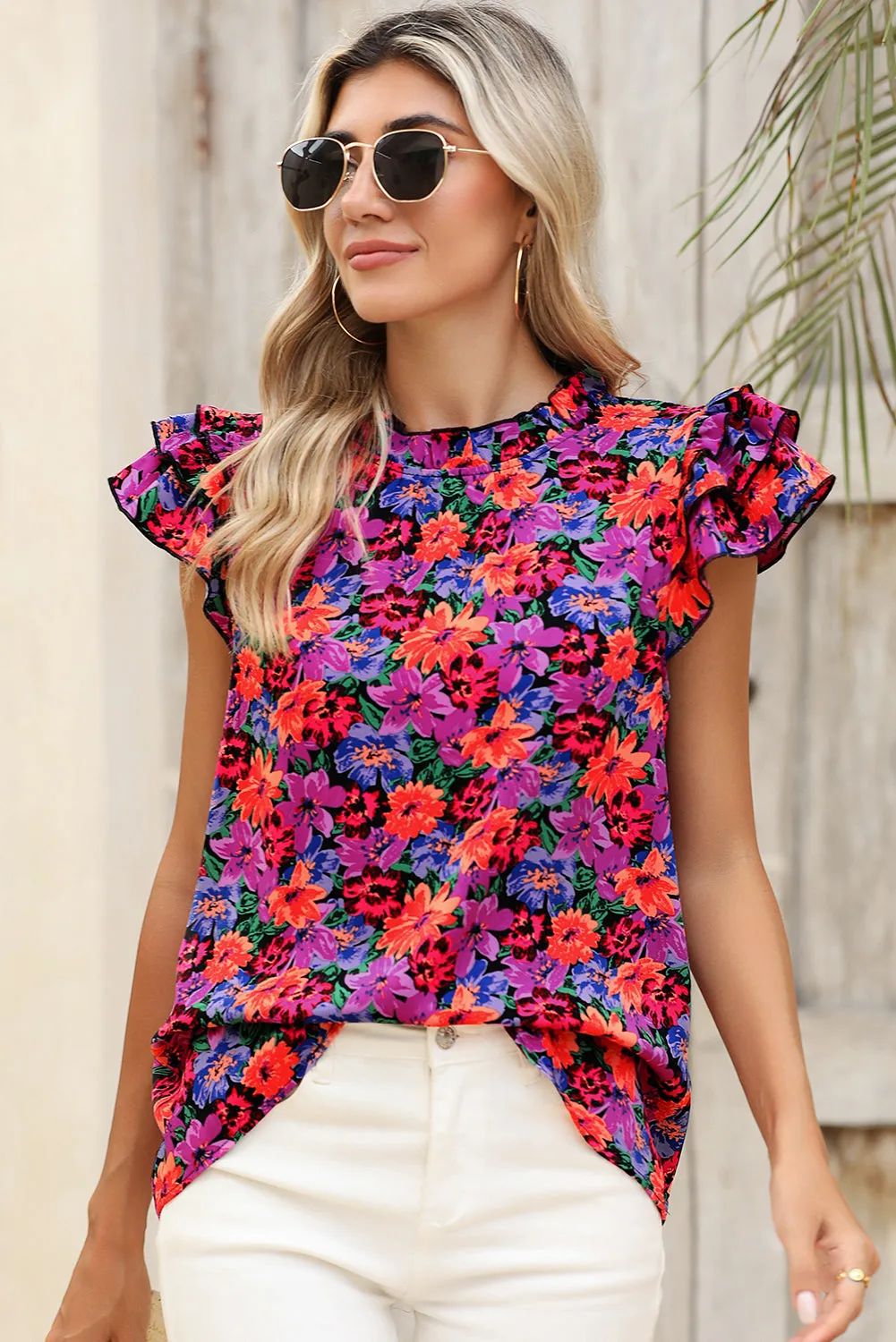 Gothic Outlaws Boho Floral Print Ruffle Sleeve Blouse 🌼 – Where Floral Meets Flirty & Fierce