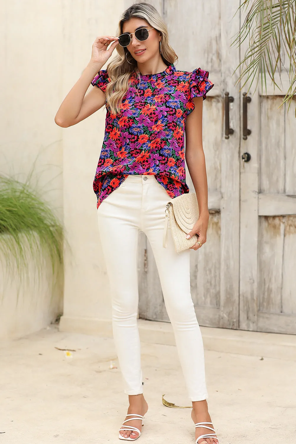 Gothic Outlaws Boho Floral Print Ruffle Sleeve Blouse 🌼 – Where Floral Meets Flirty & Fierce