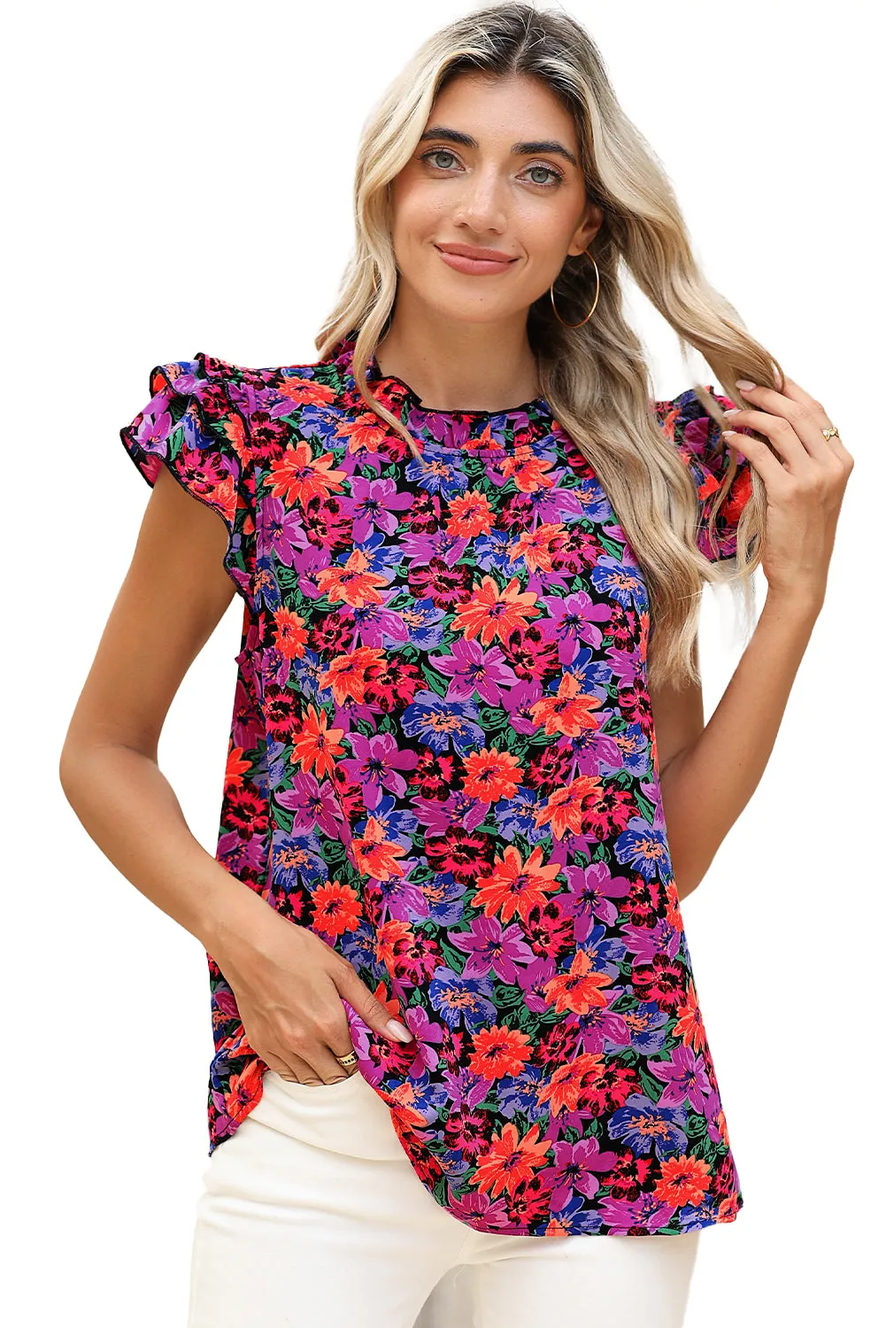 Gothic Outlaws Boho Floral Print Ruffle Sleeve Blouse 🌼 – Where Floral Meets Flirty & Fierce